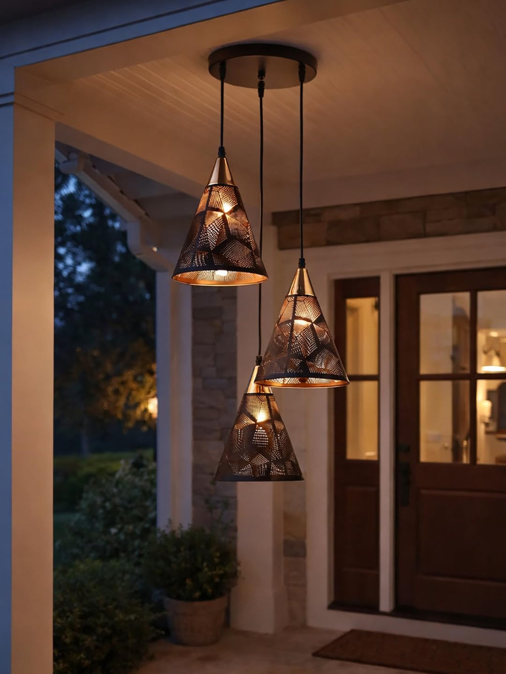 Farmhouse Pendant Light Metal Hanging Light Fixture Kitchen Island Lights Black with Gold Shade Adjustable Wire for Flat and Slop Ceiling, Kitchen Island, Bedroom, Dining Entryway Light Hexa