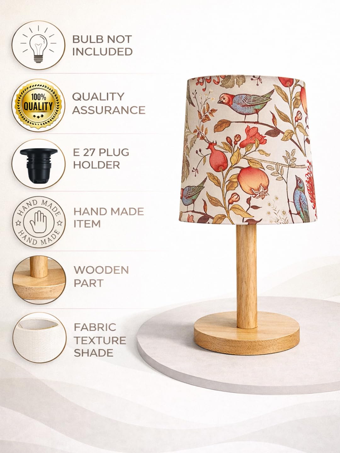 Decorcity Stick Wooden Table Lamp for Bedroom & Living Room | Bedside Night Lamp with Fabric Shade | Modern Wooden Desk Lamp for Home Décor, Study, Office & Hotel (Bird)