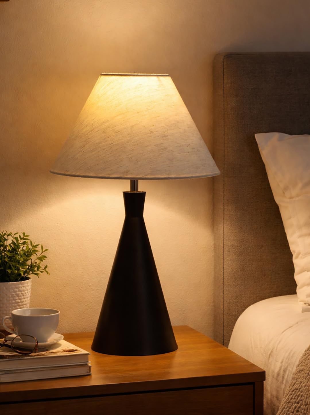 Black Metal Cone Table Lamp with ShadeTable Lamp for Home Decoration | 'Intriguingly Goth' Handcrafted Table Lamp for Living Room Bedroom, Entertainment Room, Office, Kitchen, Dining Jute