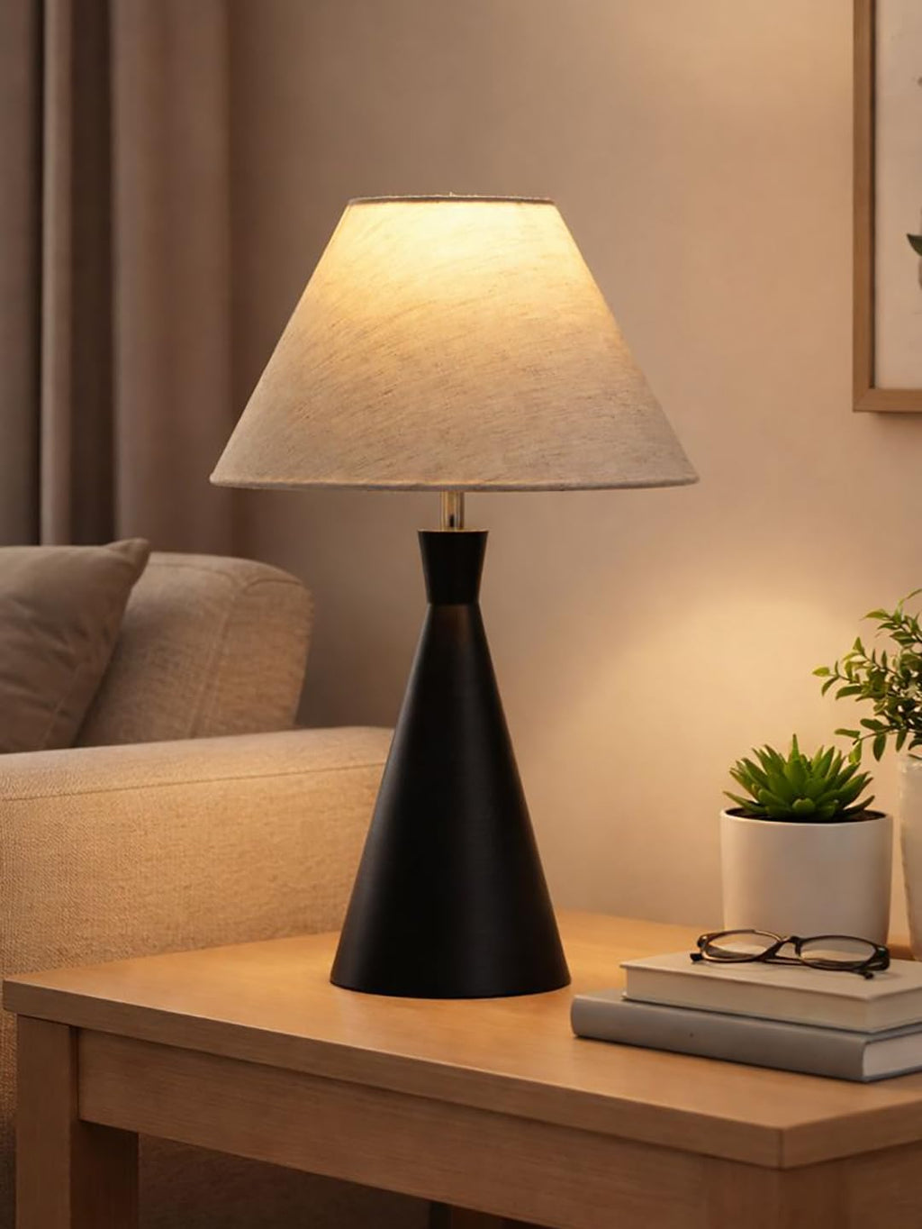 Black Metal Cone Table Lamp with ShadeTable Lamp for Home Decoration | 'Intriguingly Goth' Handcrafted Table Lamp for Living Room Bedroom, Entertainment Room, Office, Kitchen, Dining Khadi