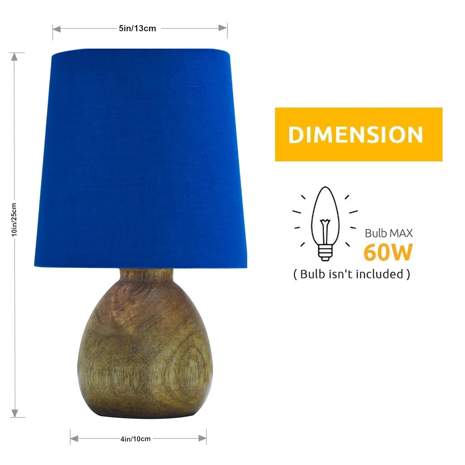 Cute Dowel Pot Wooden Table Lamp for Bedroom, Small Table Lamp Farmhouse Rustic Lamp Set Bedside Table Lamps for Nightstand Side Table Lamps for Living Room for Bedroom, Home Office, Living Room, Kids Dorm Blue