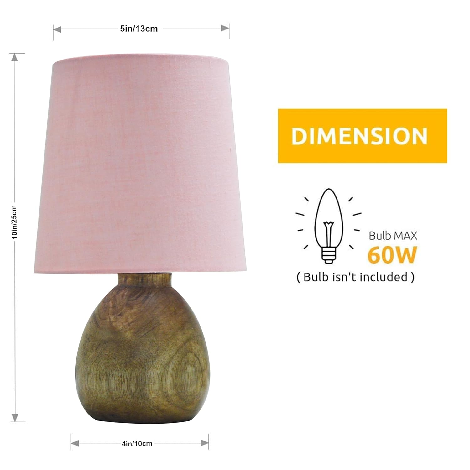 Cute Dowel Pot Wooden Table Lamp for Bedroom, Small Table Lamp Farmhouse Rustic Lamp Set Bedside Table Lamps for Nightstand Side Table Lamps for Living Room for Bedroom, Home Office, Living Room, Kids Dorm Pink
