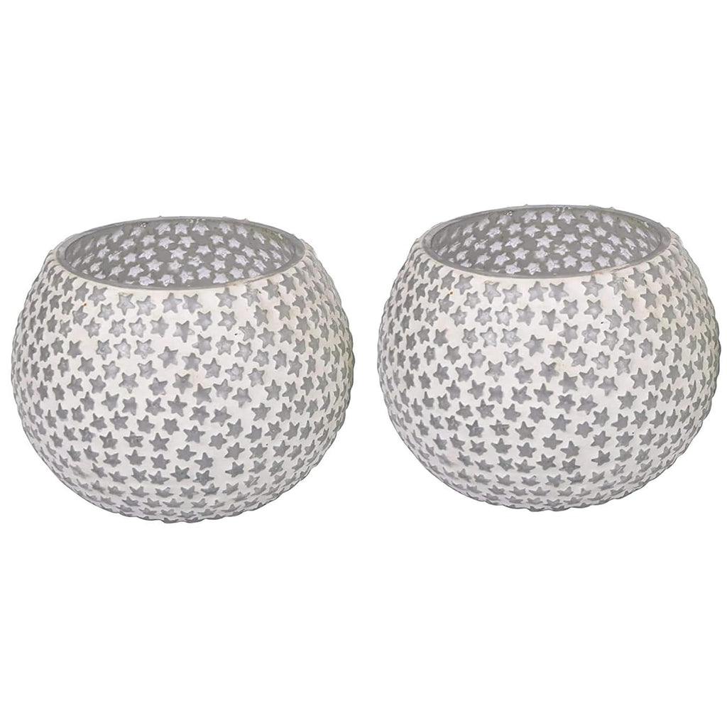 Set of 2 Moroccan Glass White Mosaic Tealight Candle Holder Mosaic Candle Holder, Diwali Candle Holder, tealight Holder, Candle Included Diwali Gift, Best Gift for Diwali, Diwali Decoration.
