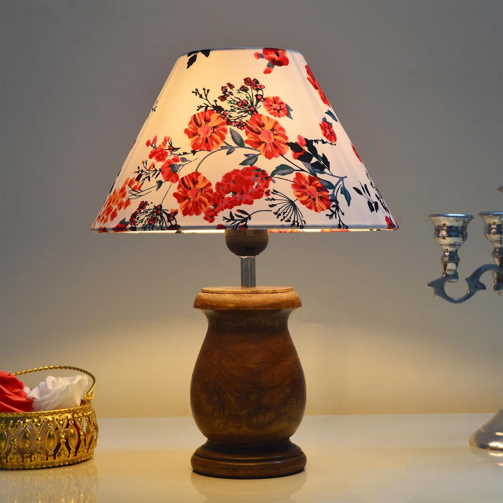 Mid Century Single Table Lamp for Living Room Farmhouse Linen Bedside Lamps for Bedroom Kids Room Dorm Office Dowel Walnut Marigold