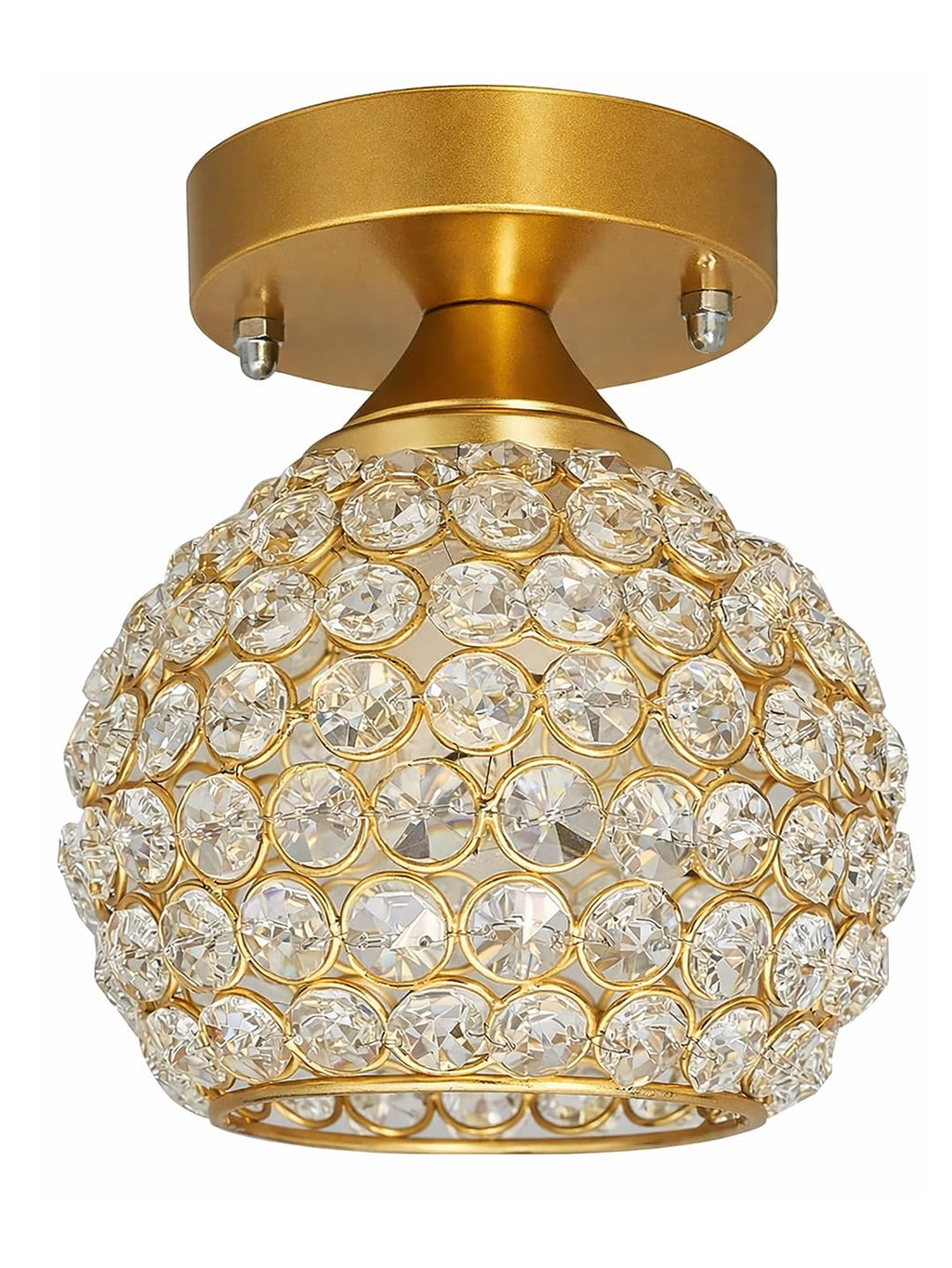Modern Crystal Flush Mount Ceiling Light | Gold Finish Decorative Ceiling Lamp for Hallway, Bedroom, Living Room, Balcony & Foyer | Warm Light Home Decor Fixture (Hlag Globe)