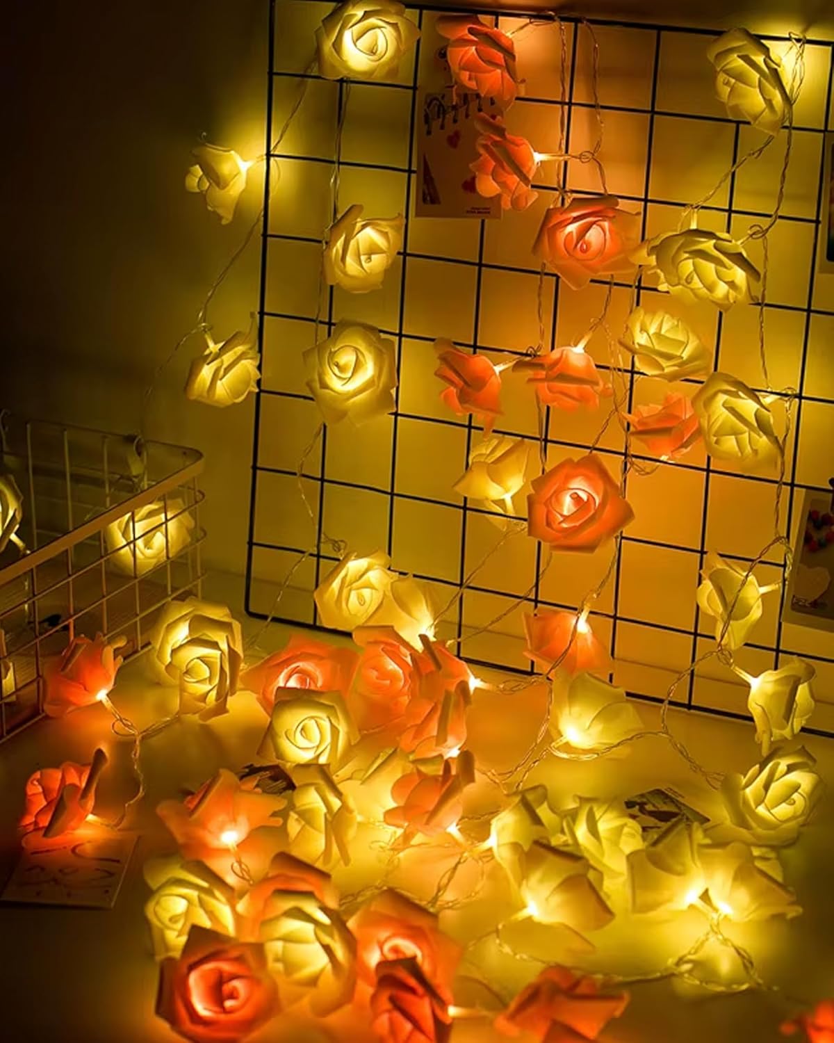 Rose Flower String Lights, 14 LED Electric Operated Romantic Rose Lights, 13Ft Artificial Flowers Garland Led Lights for Valentine's Day Wedding Indoor Outdoor Festival Party Decor Multicolor