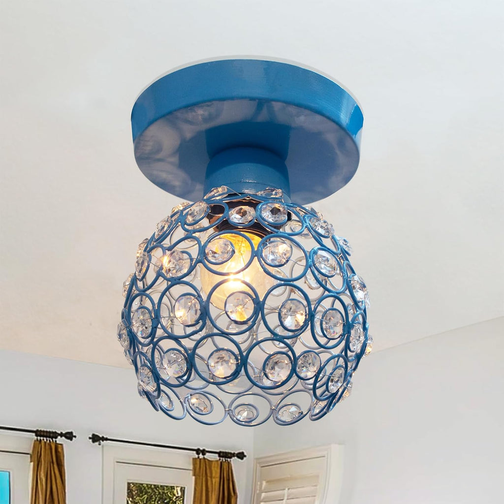 Modern Mini Chandelier Lamp, Crystal Ceiling Light, Semi-Flush Mount Corridor Lights Lamp for Bedroom Turquoise