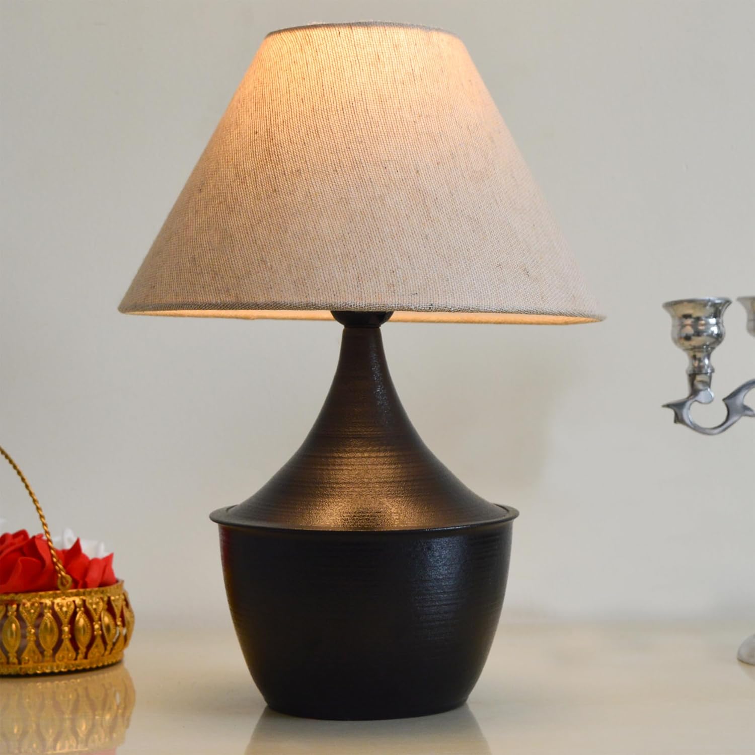 Iron Black Drip Table Lamp with ShadeTable Lamp for Home Decoration | 'Intriguingly Goth' Handcrafted Table Lamp for Living Room Bedroom Jute