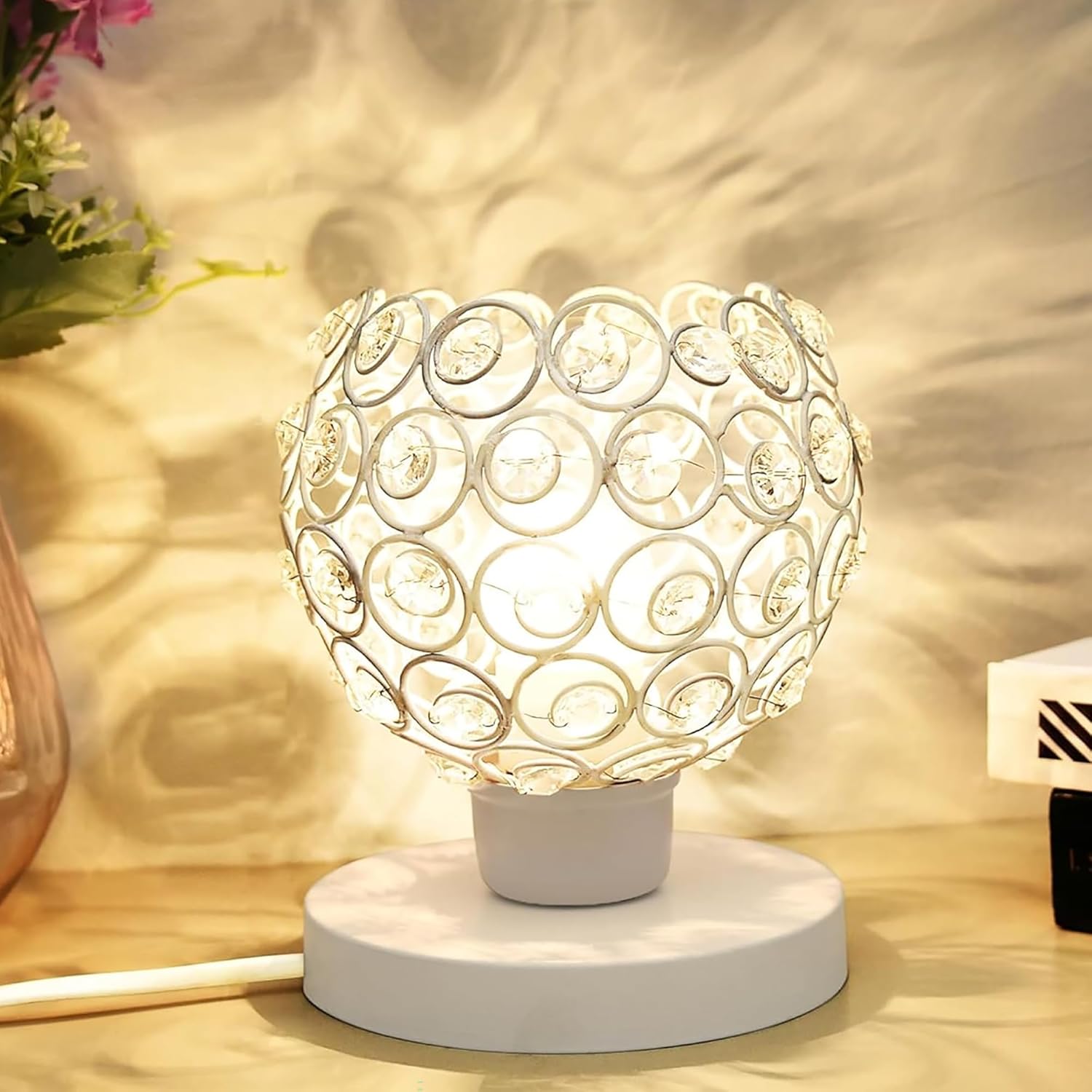 Crystal Semi Table Lamps, Mood Lighting, White, Crystal Night Light Stylish Bedside Lamp, Unique Decorative Desk Lamp for Living Room, Bedroom