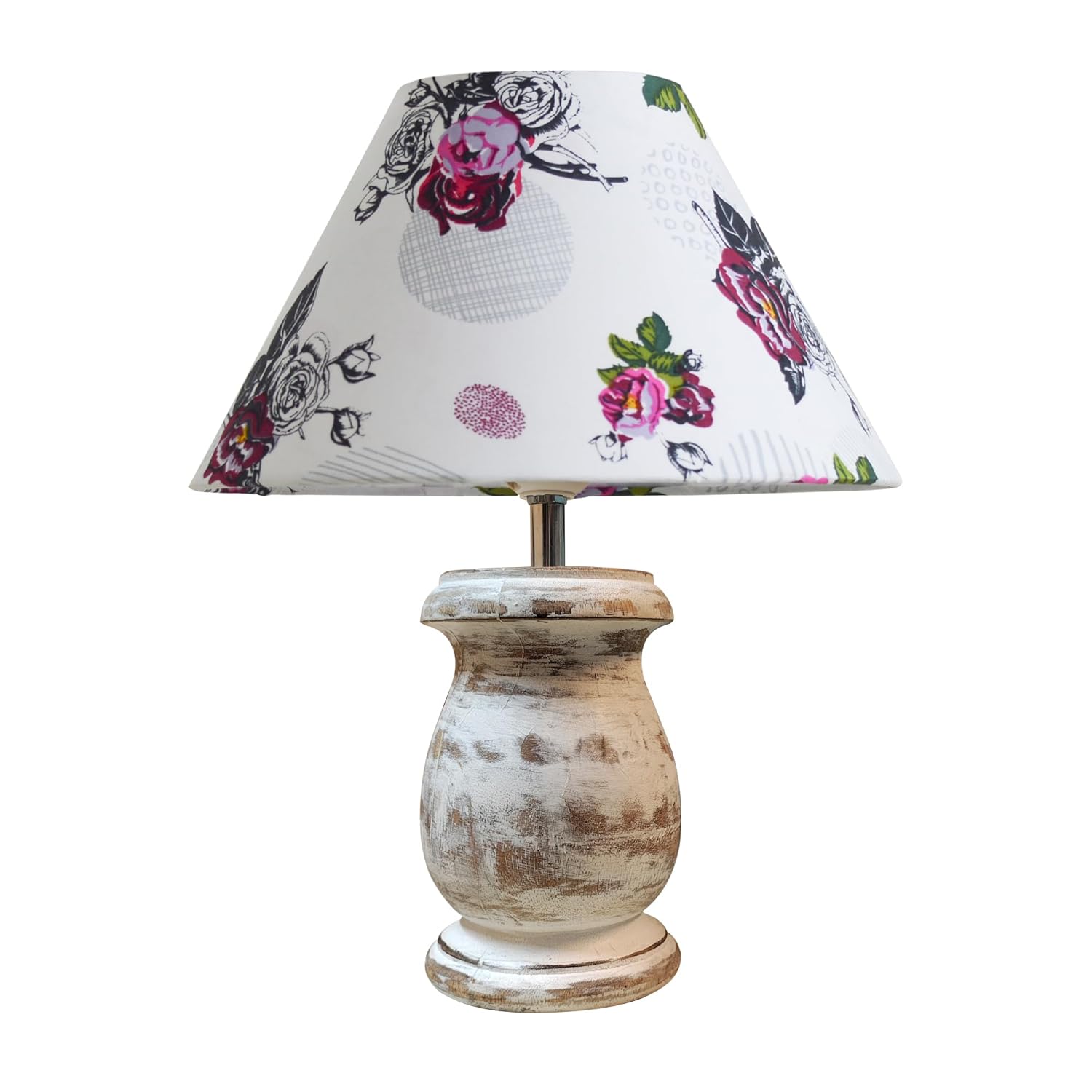 Dowel Antique White Mid Century Single Table Lamp for Living Room Farmhouse Linen Bedside Lamps for Bedroom Kids Room Dorm Office Rose