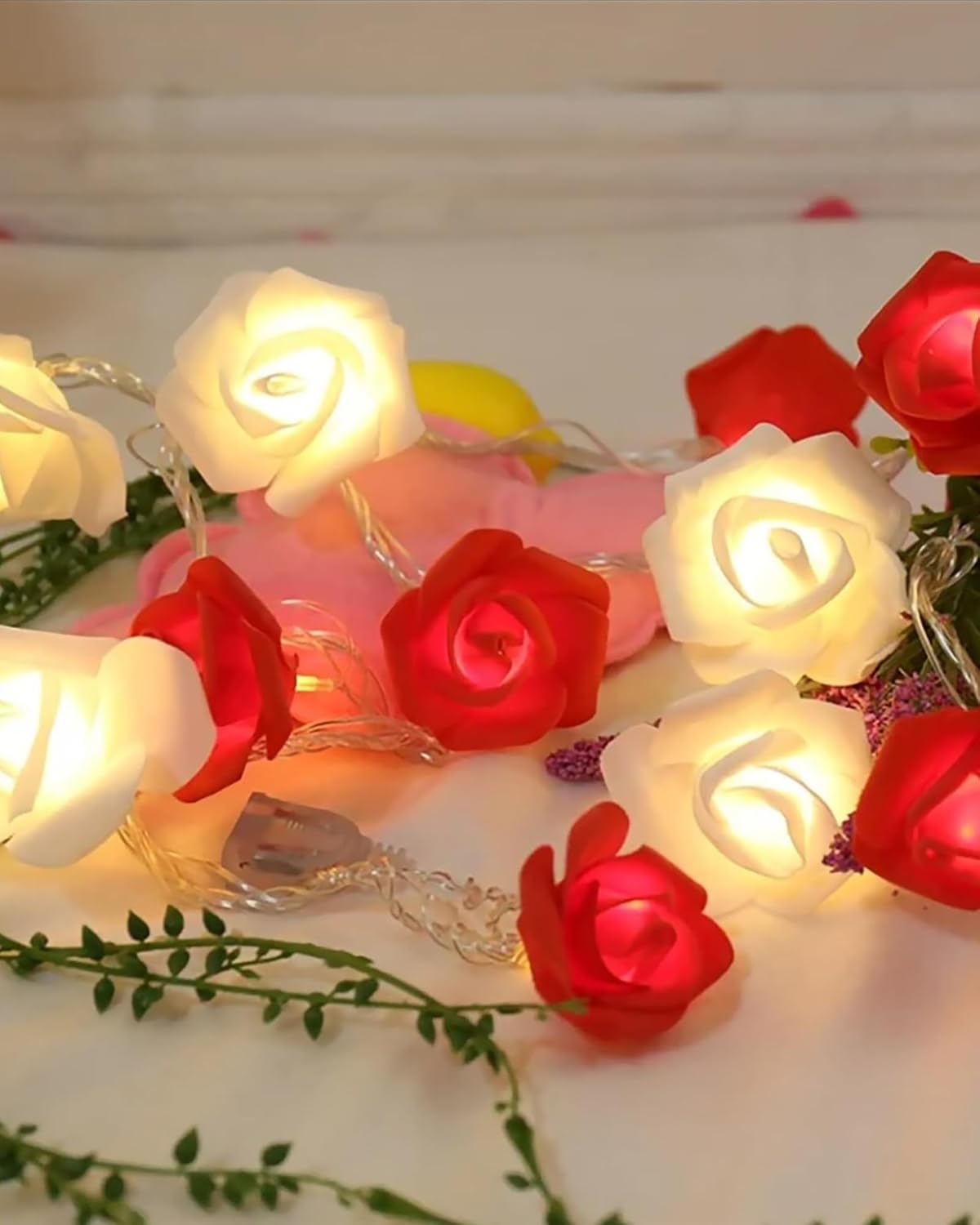 Rose Flower String Lights, 14 LED Electric Operated Romantic Rose Lights, 13Ft Artificial Flowers Garland Led Lights for Valentine's Day Wedding Indoor Outdoor Festival Party Decor Red White