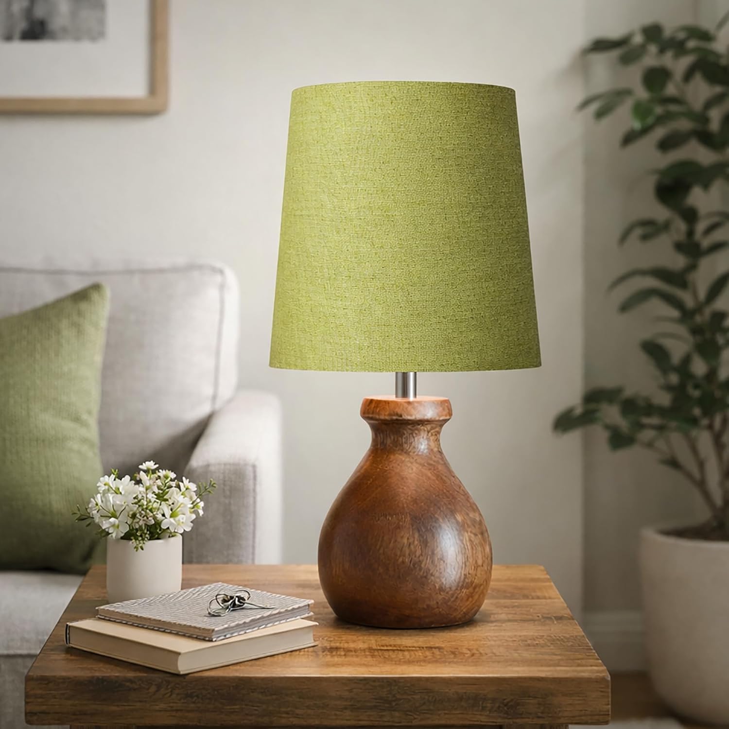 Mini Farmhouse Wooden Dome Dowel Pot Table Lamps Vintage Small Lamps Decorative for Small Spaces Bedside Lamps Suitable for Nightstand Children's Room or University Dormitory Green
