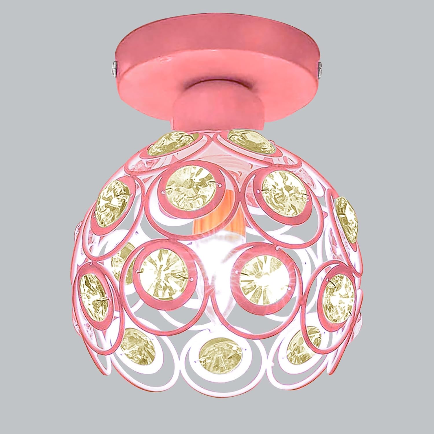 Modern Mini Chandelier Lamp, Crystal Ceiling Light, Semi-Flush Mount Corridor Lights Lamp for Bedroom Baby pink