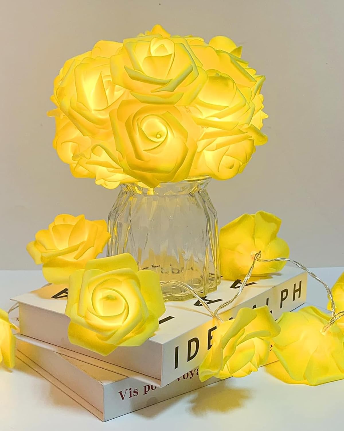 Rose Flower String Lights, 14 LED Electric Operated Romantic Rose Lights, 13Ft Artificial Flowers Garland Led Lights for Valentine's Day Wedding Indoor Outdoor Festival Party Decor Yellow