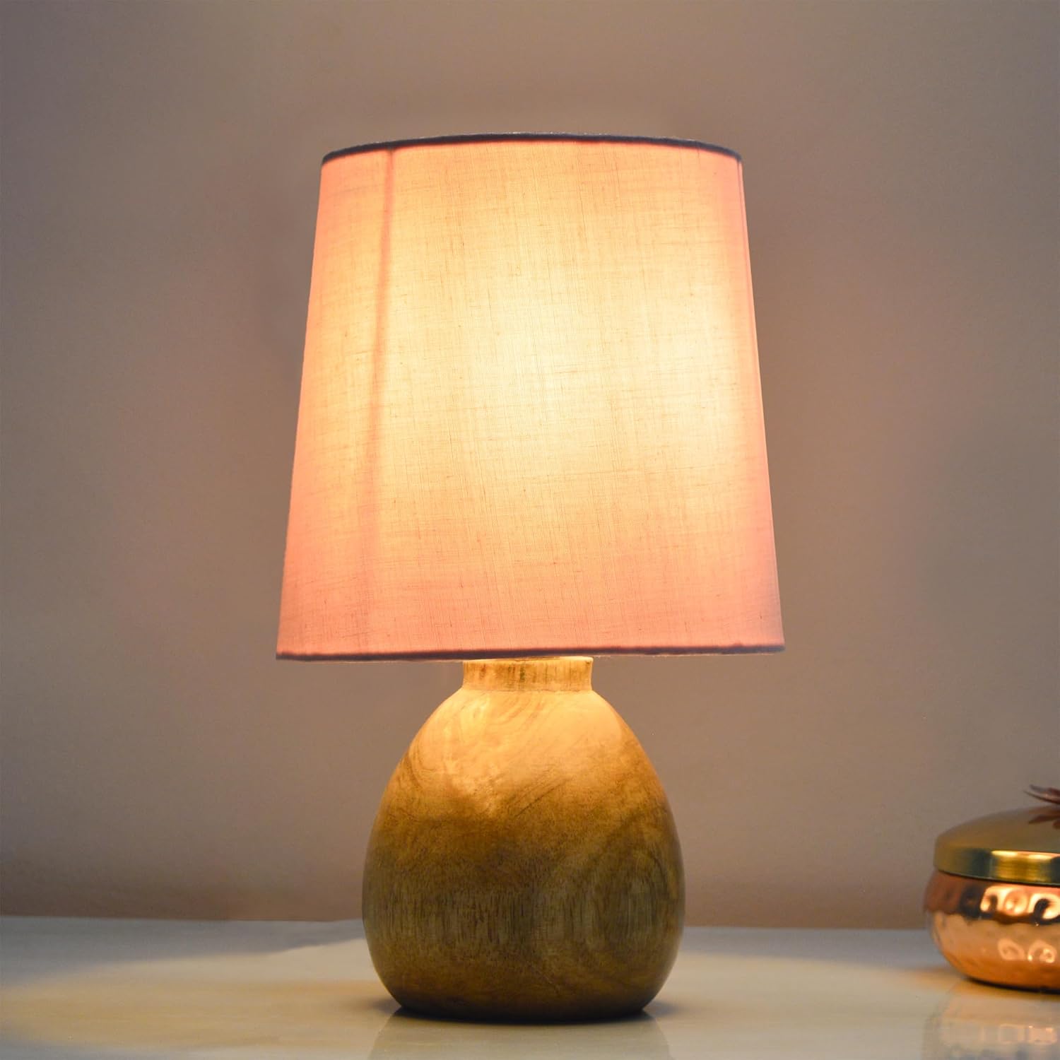 Cute Dowel Pot Wooden Table Lamp for Bedroom, Small Table Lamp Farmhouse Rustic Lamp Set Bedside Table Lamps for Nightstand Side Table Lamps for Living Room for Bedroom, Home Office, Living Room, Kids Dorm Pink