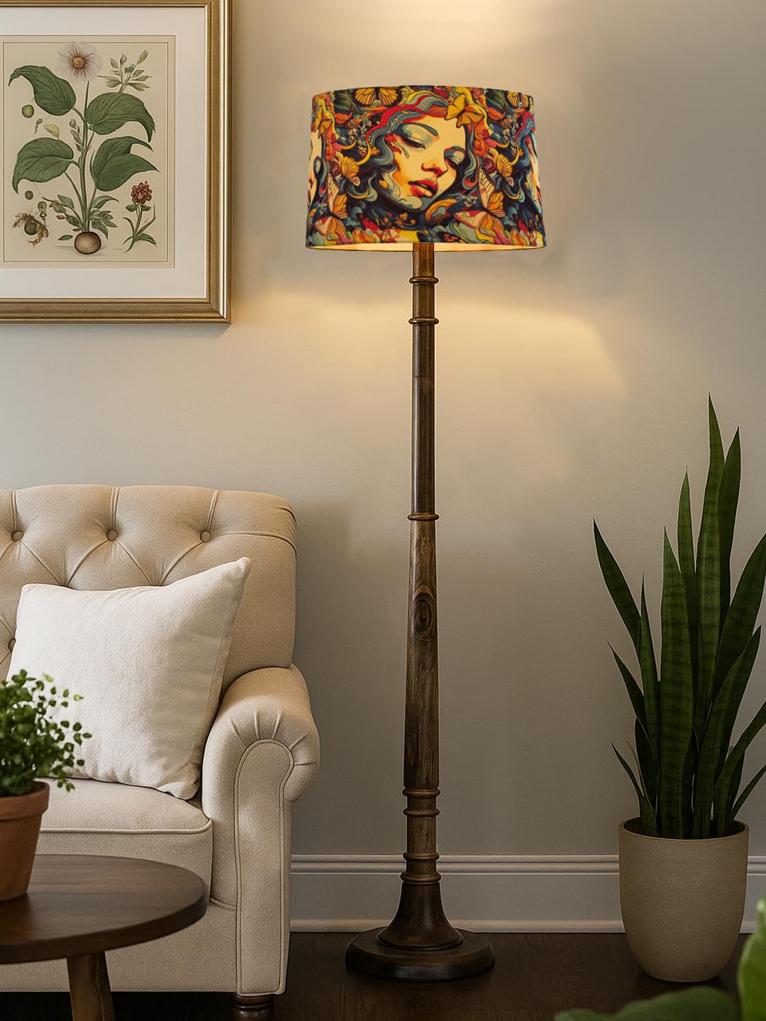 Classic Chic Vintage Stand Floor Lamp with Multicolor Taper Lamp Shade | Light Decoration for Home | Living Room & Bedroom Bedside Floor Lamp | Wooden Floor Lamp Tulib Butterflies