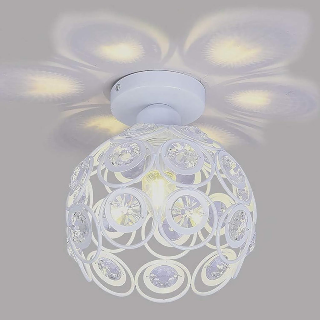 Modern Mini Chandelier Lamp, Crystal Ceiling Light, Semi-Flush Mount Corridor Lights Lamp for Bedroom White 2 pack