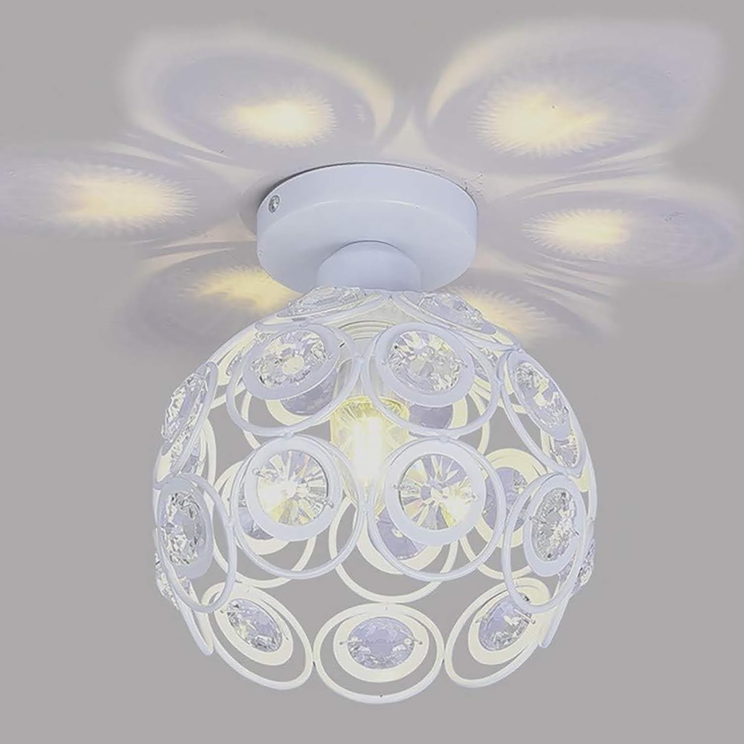 Modern Mini Chandelier Lamp, Crystal Ceiling Light, Semi-Flush Mount Corridor Lights Lamp for Bedroom White 2 pack