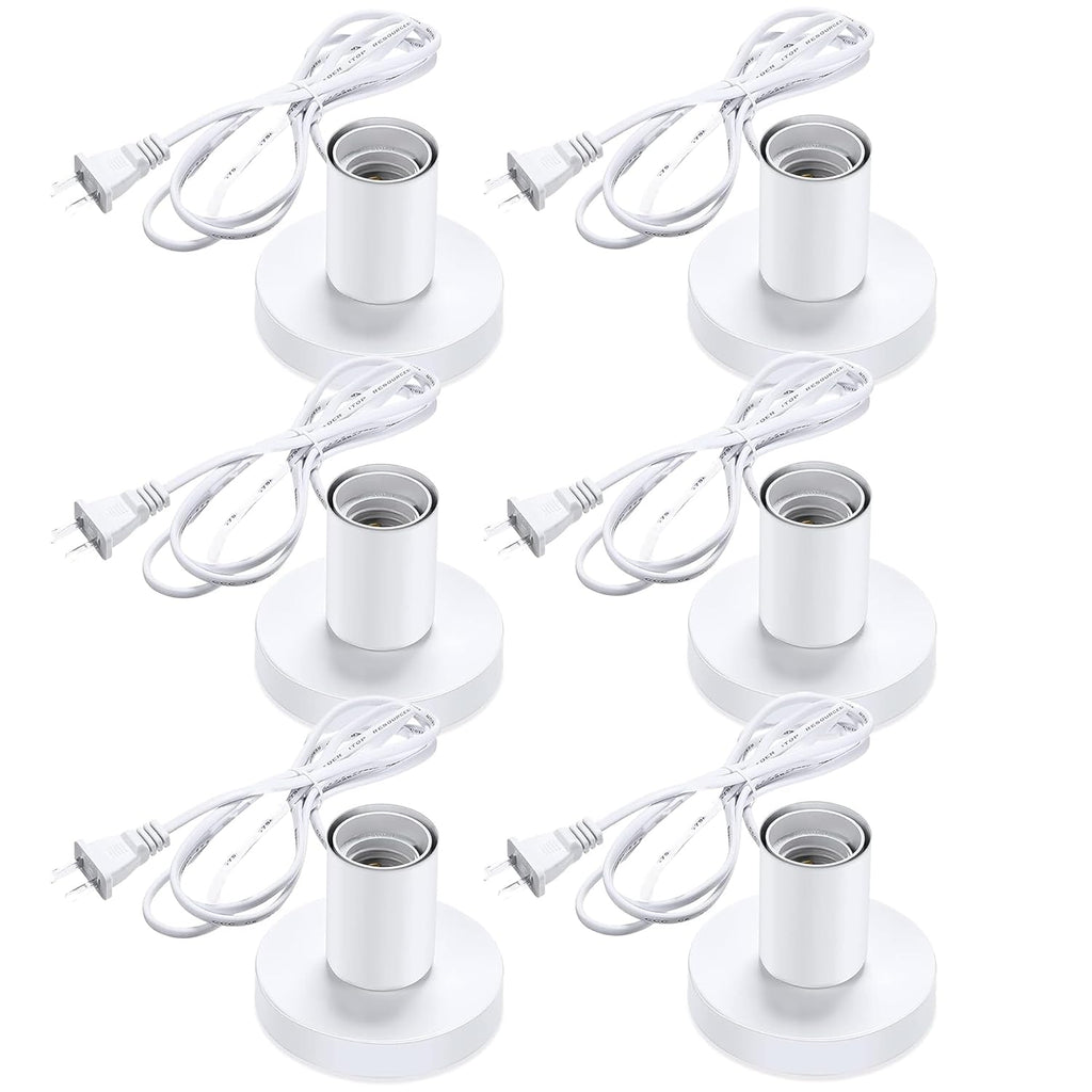 Polished Metal Desktop Lamp Base E26 E27 Screw Light Bulb Holder Base Light Sockets Base Light Bulb Base Lamp Replacement Base for Holding Bulb, 6 Feet Cord White Set of 6
