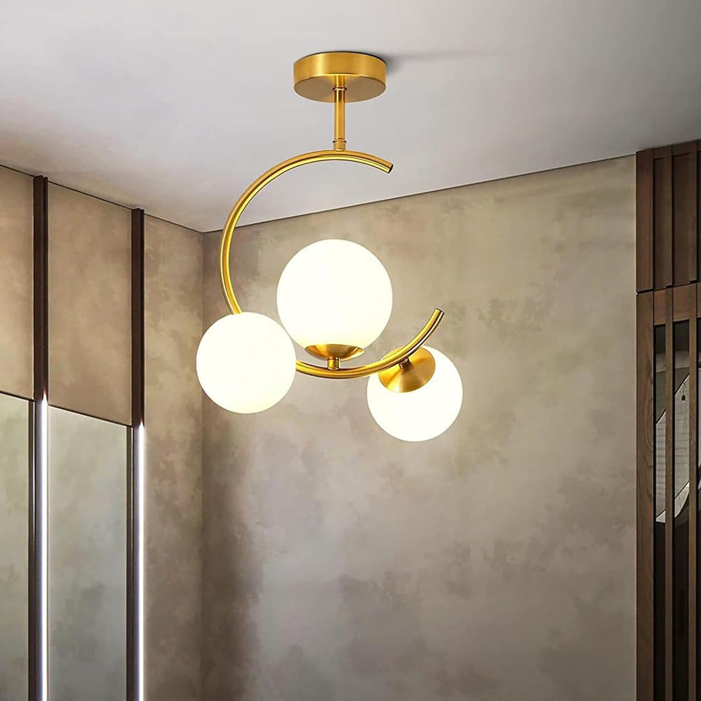 Modern Mini Chandelier Lamp, Crystal Ceiling Light, Semi-Flush Mount Corridor Lights Lamp for Bedroom White