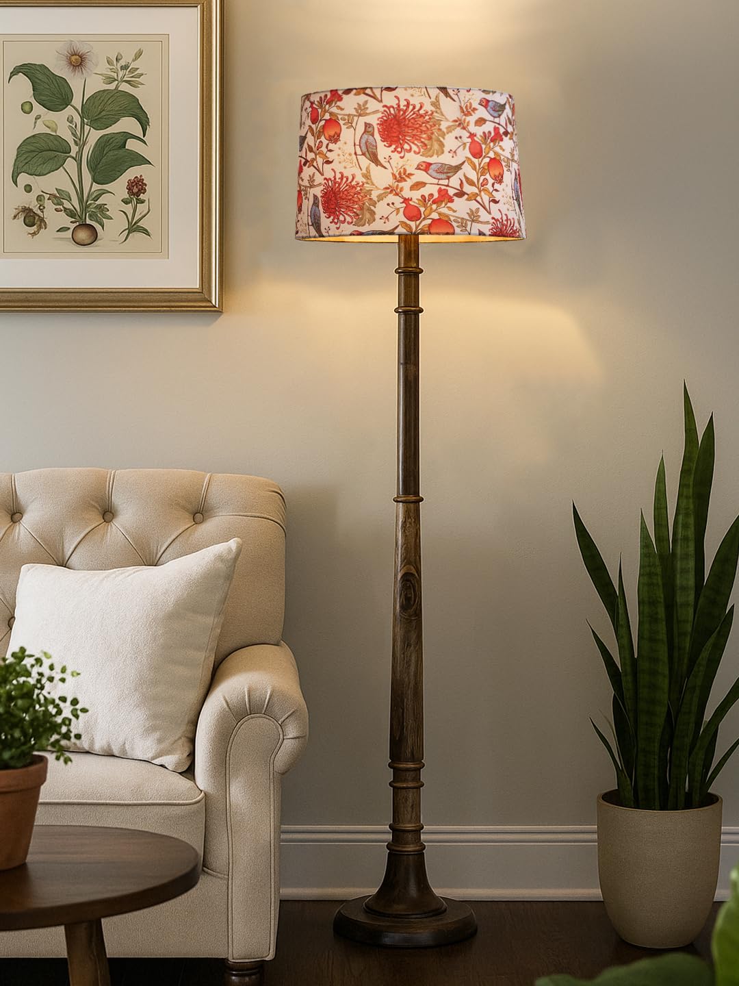 Classic Chic Vintage Stand Floor Lamp with Multicolor Taper Lamp Shade | Light Decoration for Home | Living Room & Bedroom Bedside Floor Lamp | Wooden Floor Lamp Tulib Bird