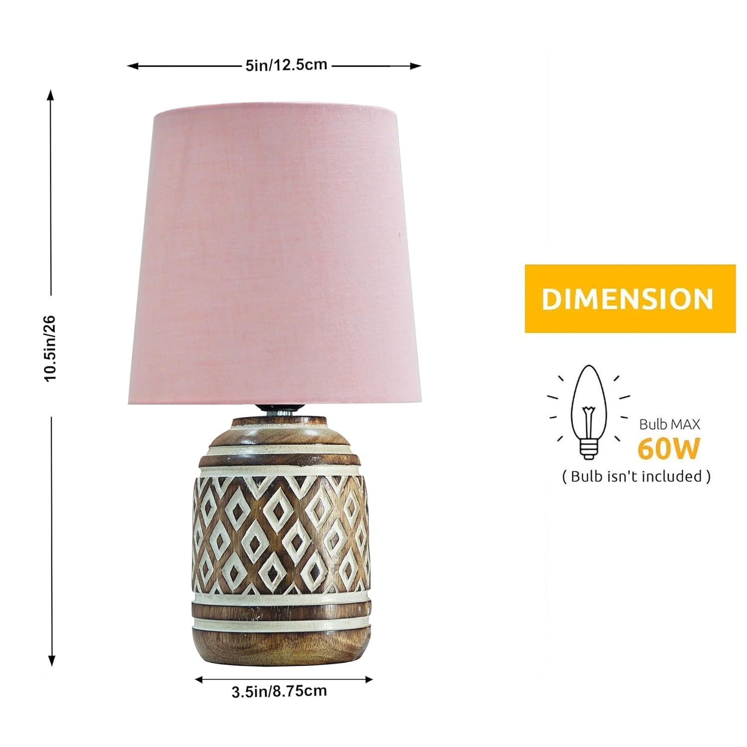 Wooden Table Lamp for Living Room & Bedroom | Handcrafted Decorative Bedside Lamp with Fabric Shade | Warm Ambient Light, Home Décor Lamp (Green)