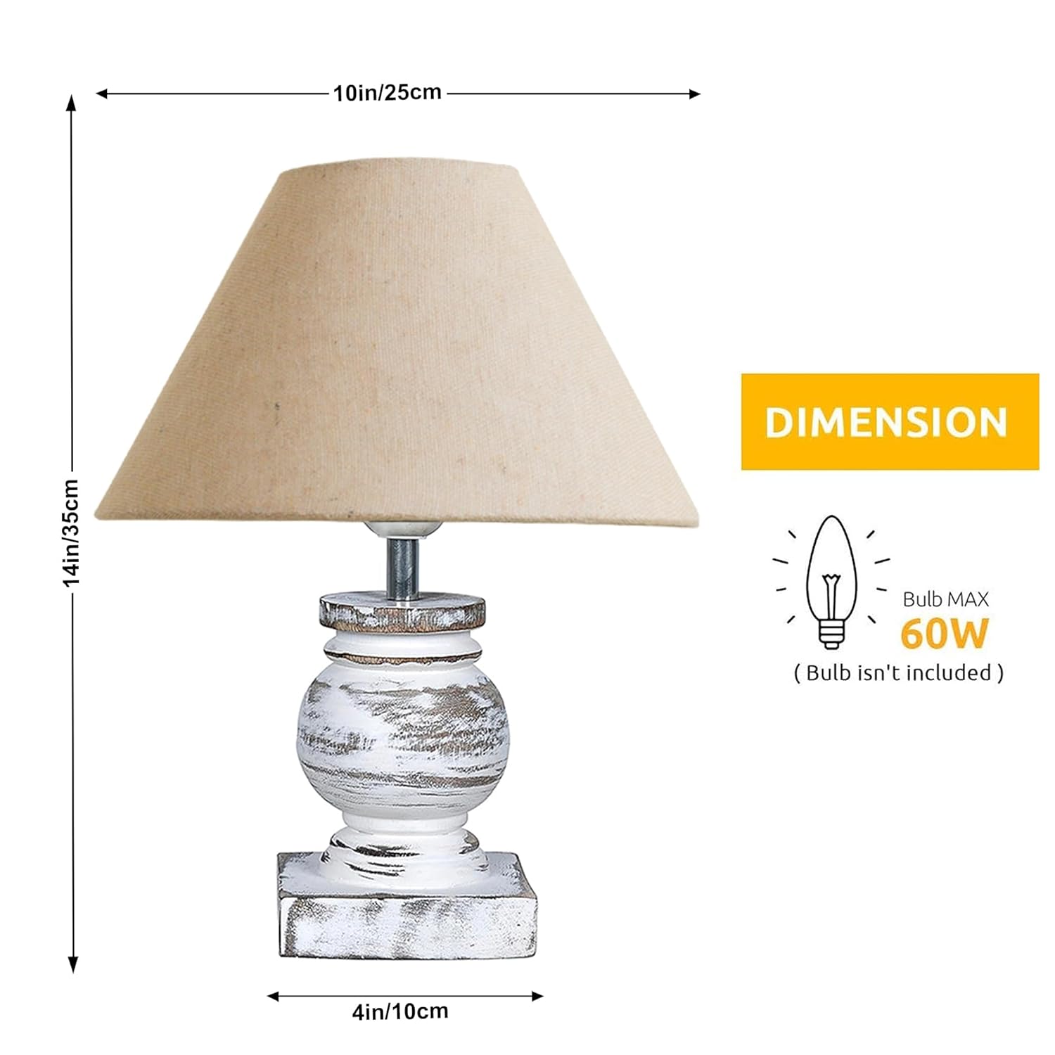 Antique White French Trophy Table Lamp for Bedroom Living Room Simple Retro Wood Grain Farmhouse Bedside Lamp Suitable for Nightstand Children's Room or University Dormitory Jute