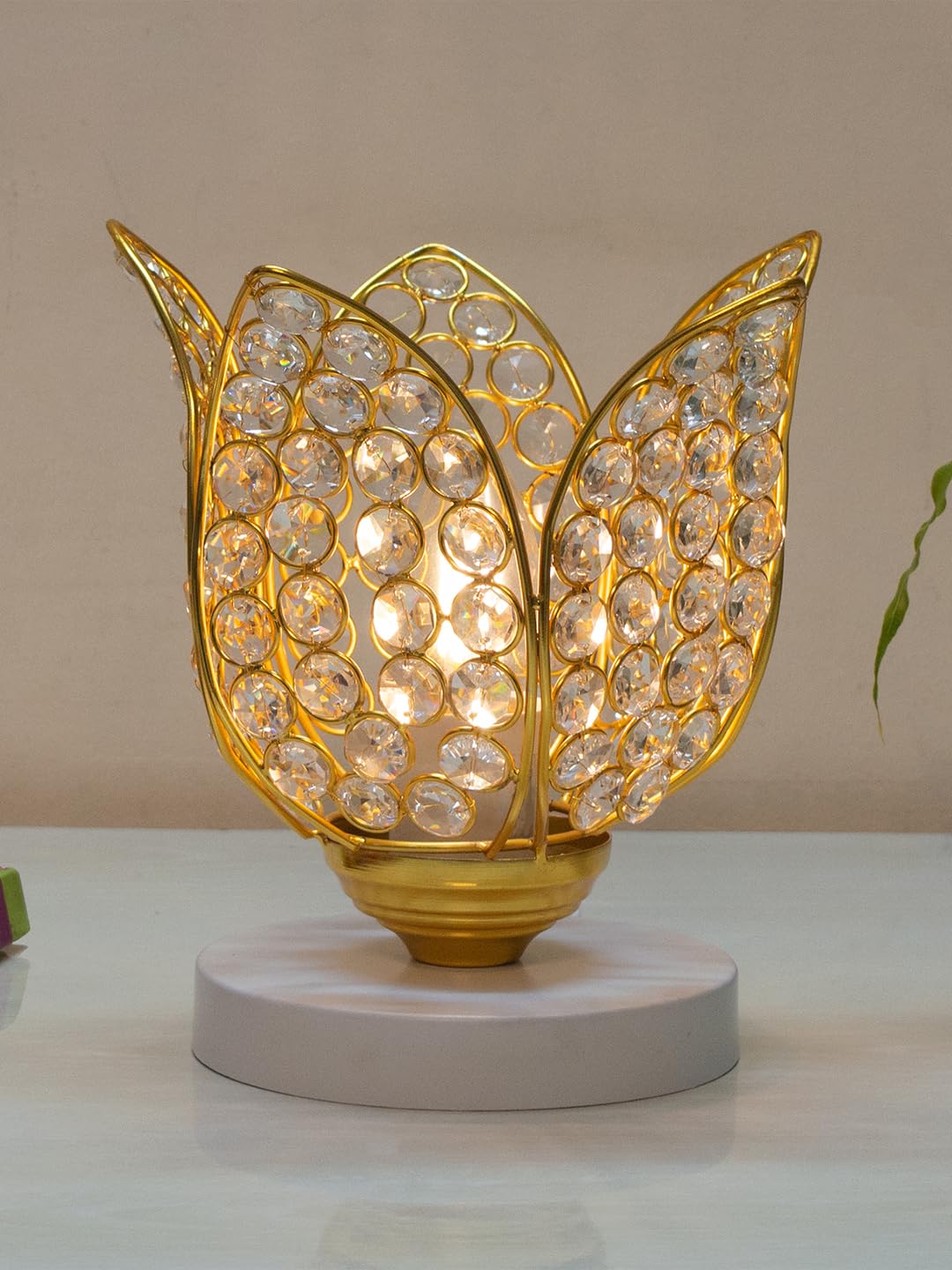 Crystal Lotus Table Lamp for Bedroom & Living Room | Modern Gold Decorative Desk Lamp | Warm White Night Lamp for Home, Office, Bedside & Corner Décor (White Gold)