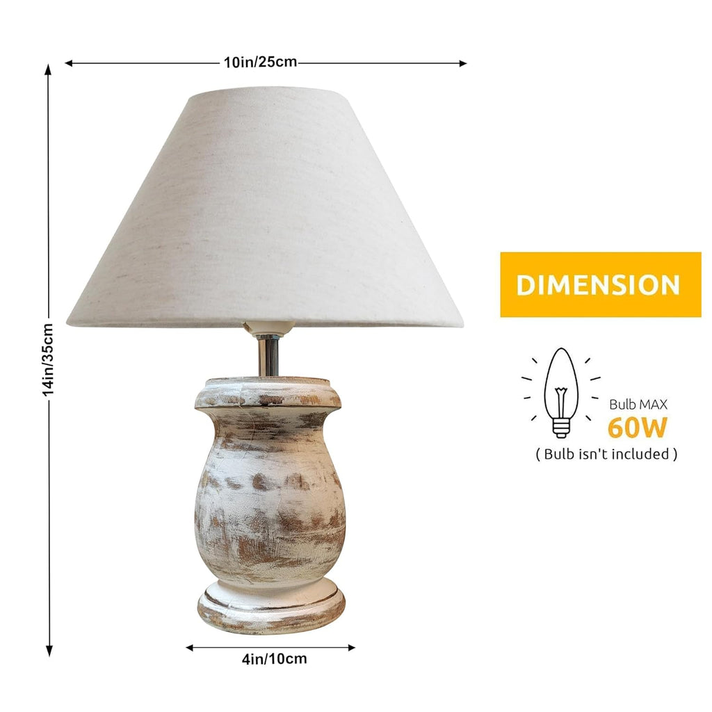 Dowel Antique White Mid Century Single Table Lamp for Living Room Farmhouse Linen Bedside Lamps for Bedroom Kids Room Dorm Office Khadi