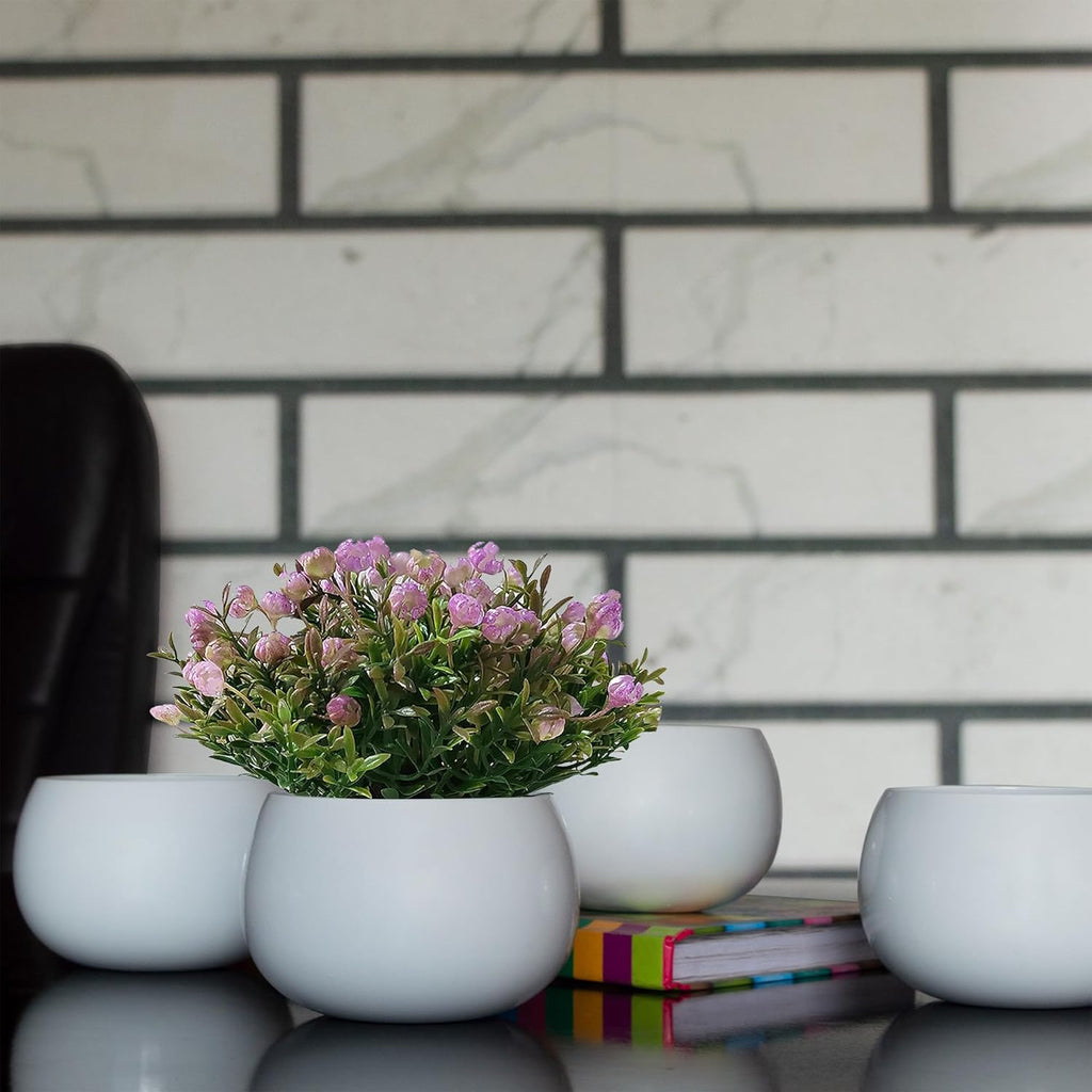 Flower Pot Plant Pots Round Metal Small PotsFlower Pots Solid Color Round Garden SuppliesPlanters with Drainage Holes Succulent Planting Pots House Plants, Succulents, Flowers White Set of 4