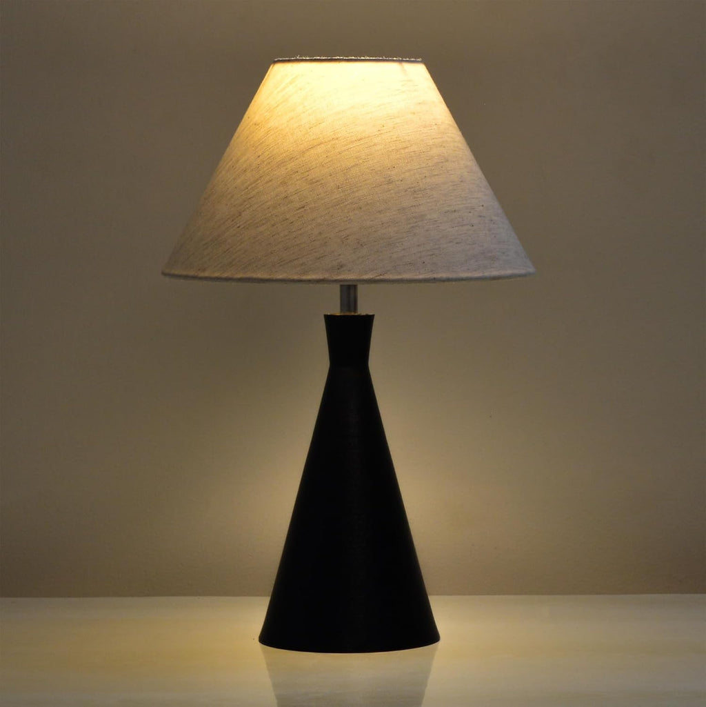 Black Metal Cone Table Lamp with ShadeTable Lamp for Home Decoration | 'Intriguingly Goth' Handcrafted Table Lamp for Living Room Bedroom, Entertainment Room, Office, Kitchen, Dining Khadi