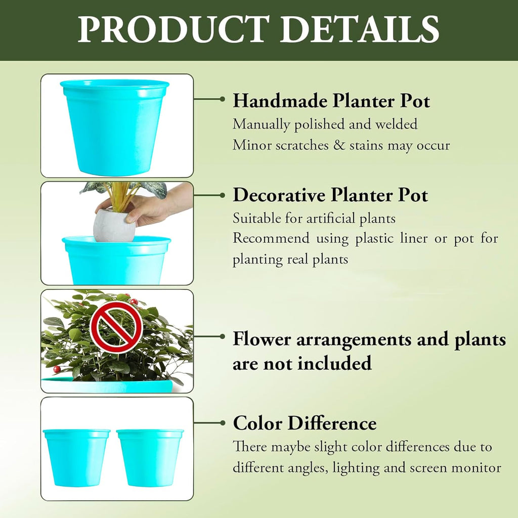 5 & 4 Inch Metal Planter Pots for Indoor Plants - Sturdy & Mordern Cylinder Plant Pot Sky Blue Plants Not Included