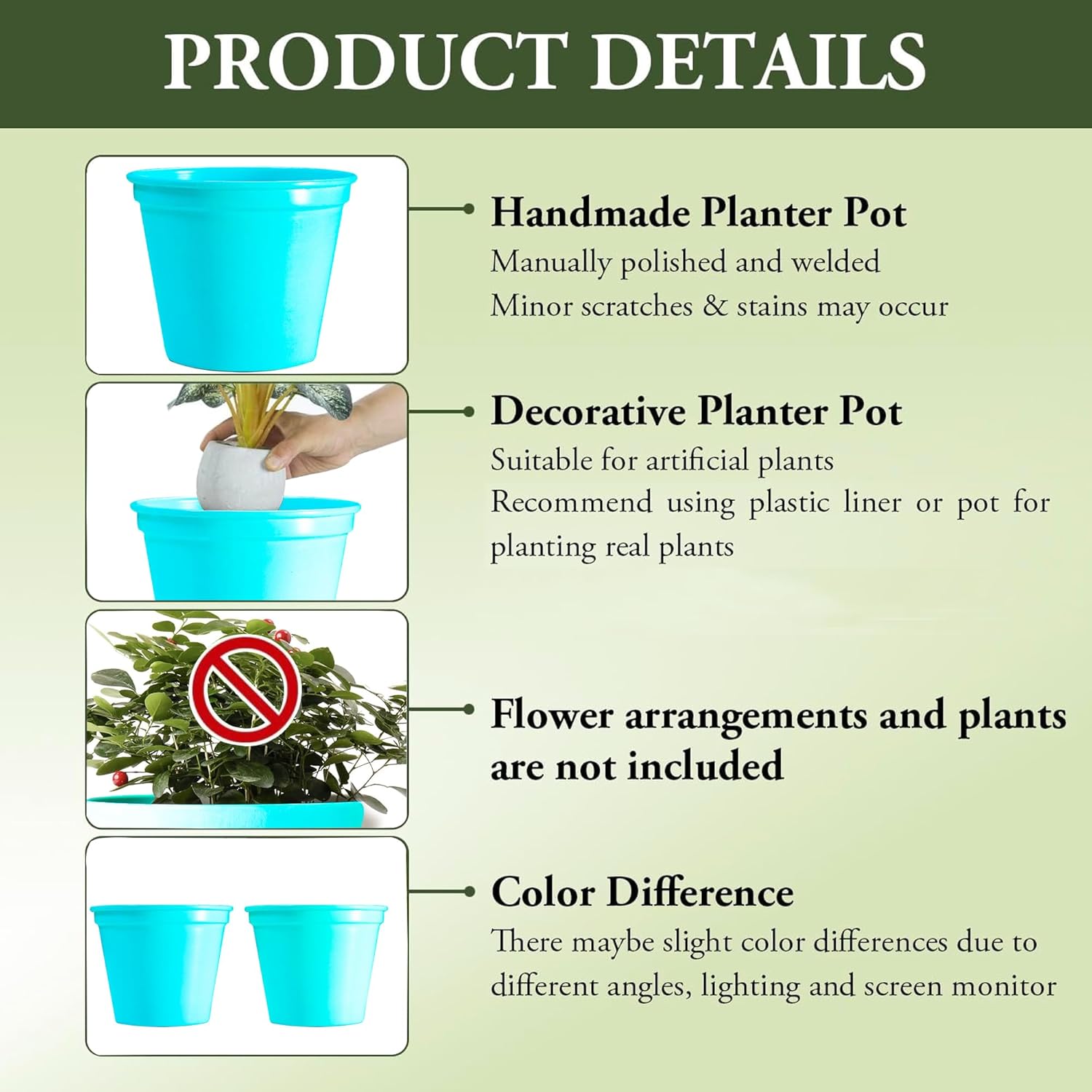 5 & 4 Inch Metal Planter Pots for Indoor Plants - Sturdy & Mordern Cylinder Plant Pot Sky Blue Plants Not Included