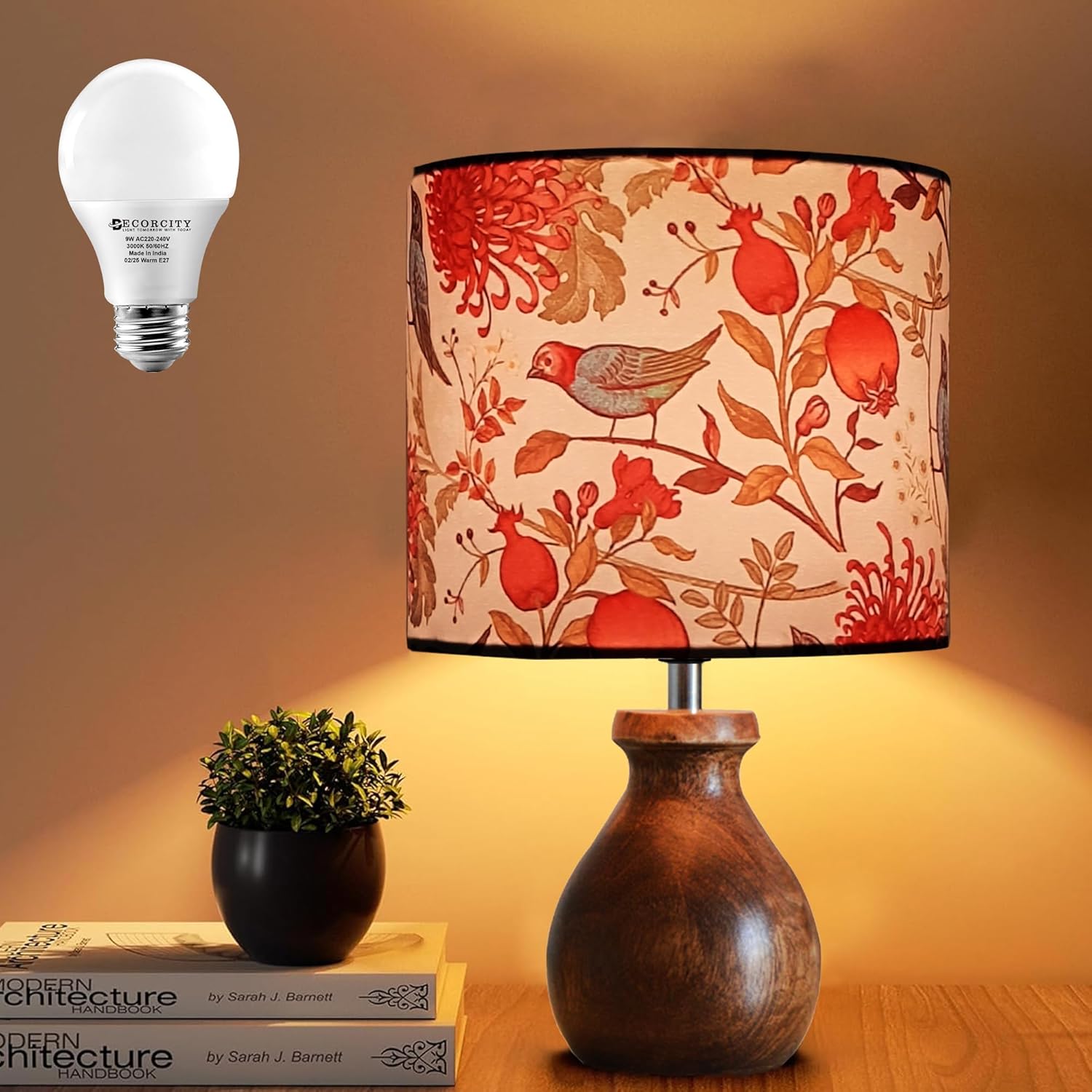 Mini Farmhouse Wooden Dome Dowel Pot Table Lamps Vintage Small Lamps Decorative for Small Spaces Bedside Lamps Suitable for Nightstand Children's Room or University Dormitory Bird