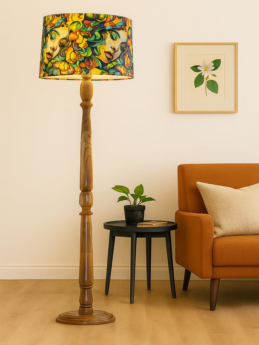 Classic Chic Vintage Stand Floor Lamp with Multicolor Taper Lamp Shade | Light Decoration for Home | Living Room & Bedroom Bedside Floor Lamp | Wooden Floor Lamp Round Rim Butterflies
