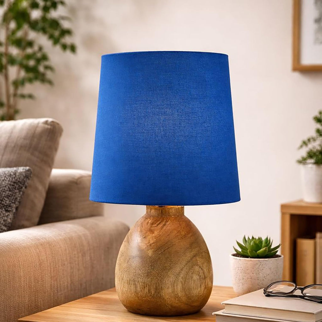 Cute Dowel Pot Wooden Table Lamp for Bedroom, Small Table Lamp Farmhouse Rustic Lamp Set Bedside Table Lamps for Nightstand Side Table Lamps for Living Room for Bedroom, Home Office, Living Room, Kids Dorm Blue