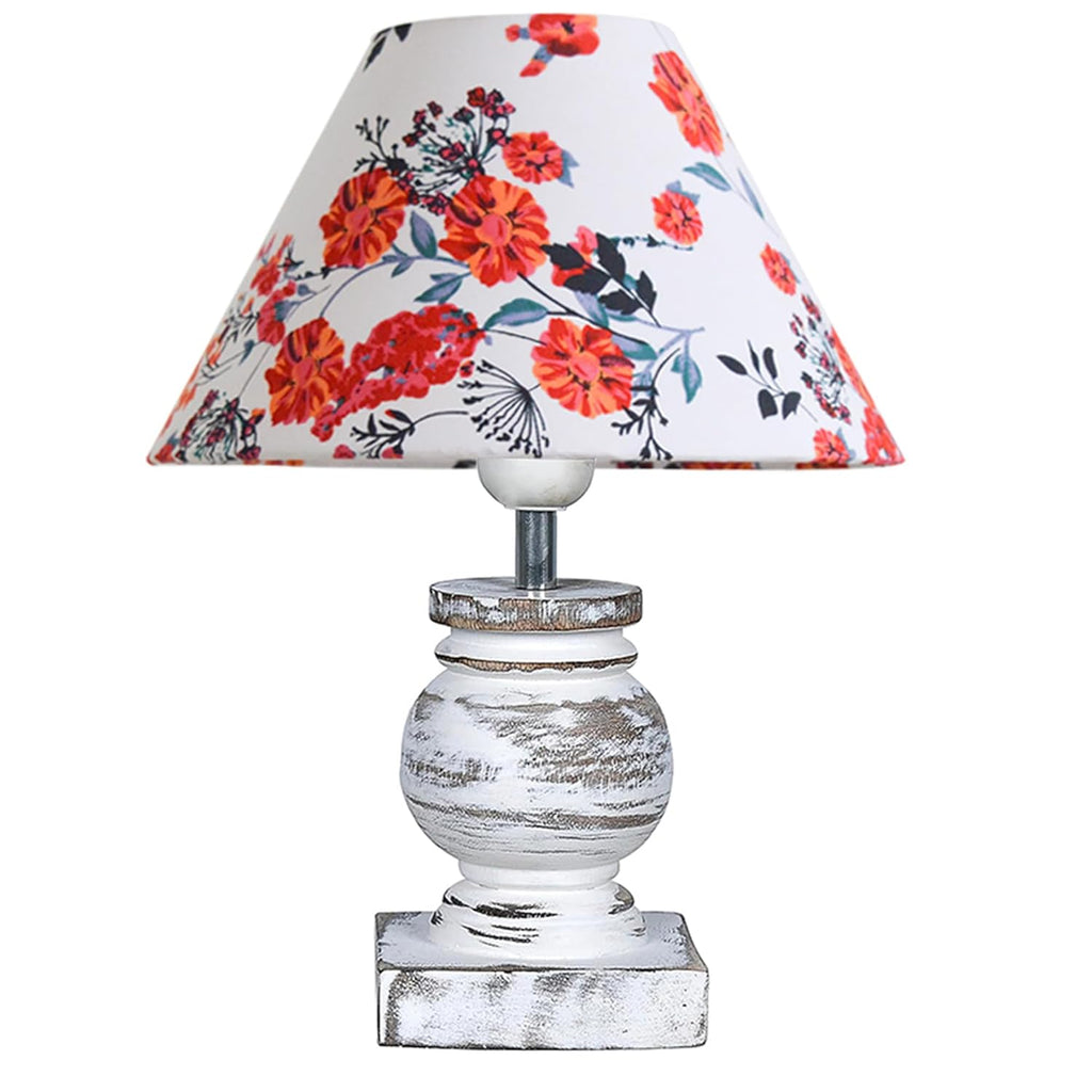 Antique White French Trophy Table Lamp for Bedroom Living Room Simple Retro Wood Grain Farmhouse Bedside Lamp Suitable for Nightstand Children's Room or University Dormitory Marigold