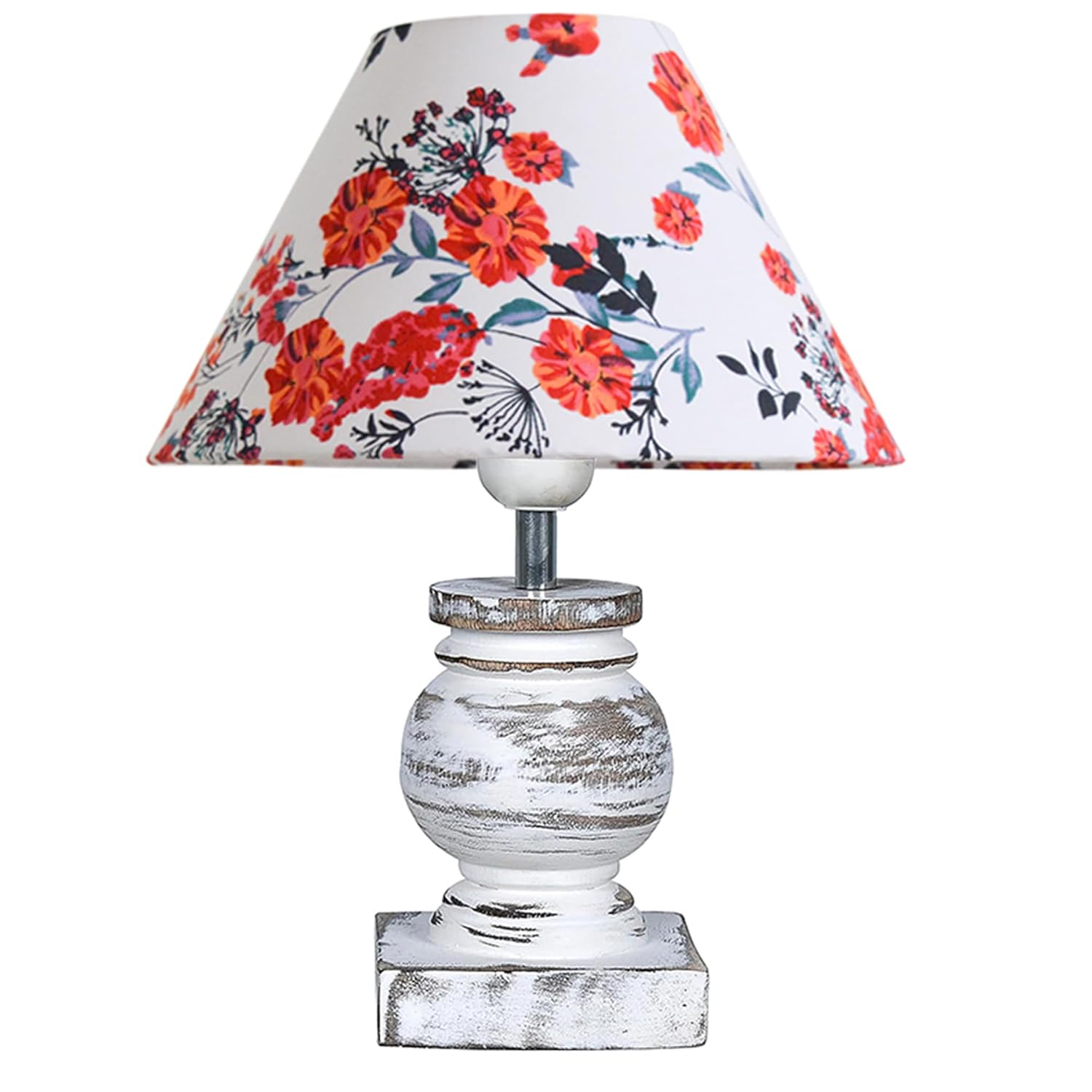 Antique White French Trophy Table Lamp for Bedroom Living Room Simple Retro Wood Grain Farmhouse Bedside Lamp Suitable for Nightstand Children's Room or University Dormitory Marigold