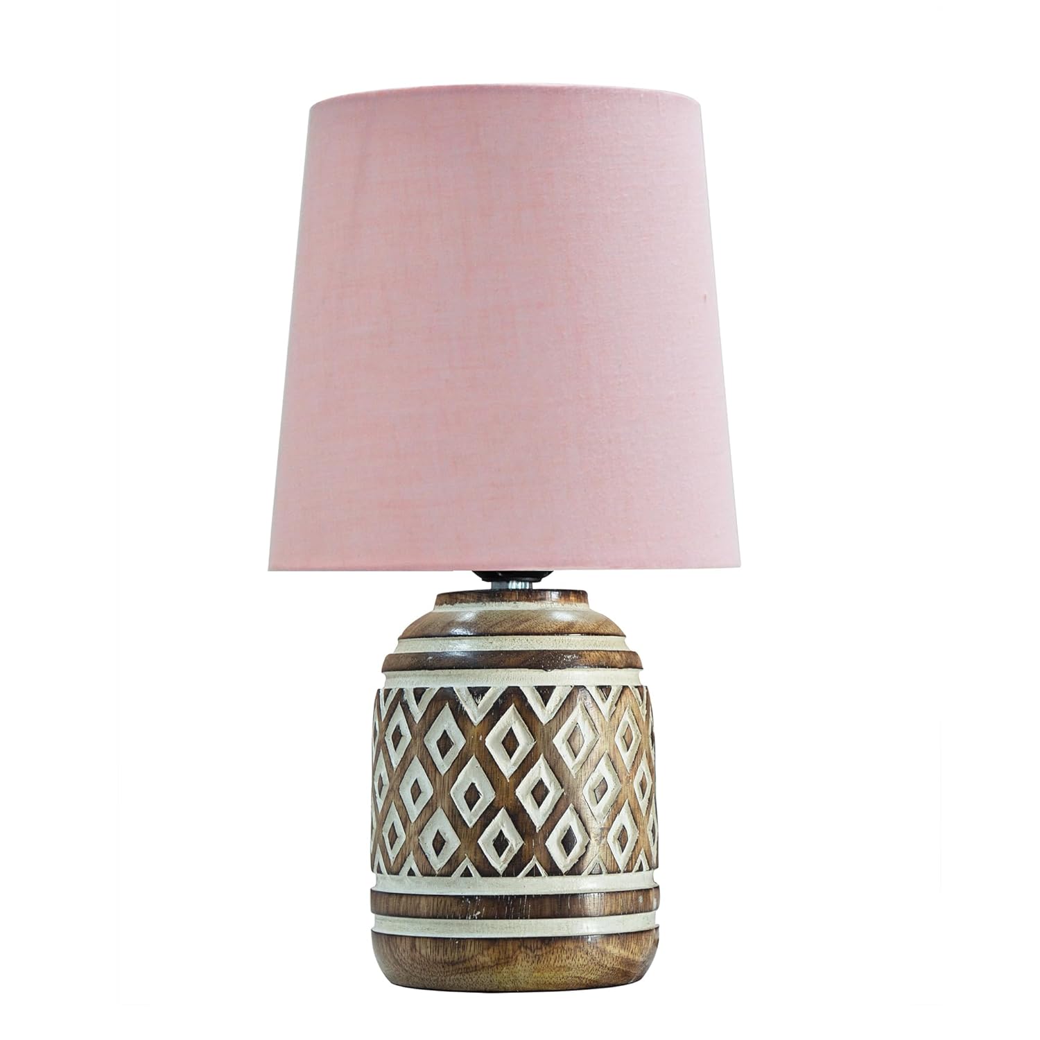 Antique Carved Wood Table Lamp with Linen Wooden Nightstand Lamp Kids Table Lamp for Bedroom Kids Bedside Cartoon Nursery Lamp Lampshade for Girls Boys Living Room Green