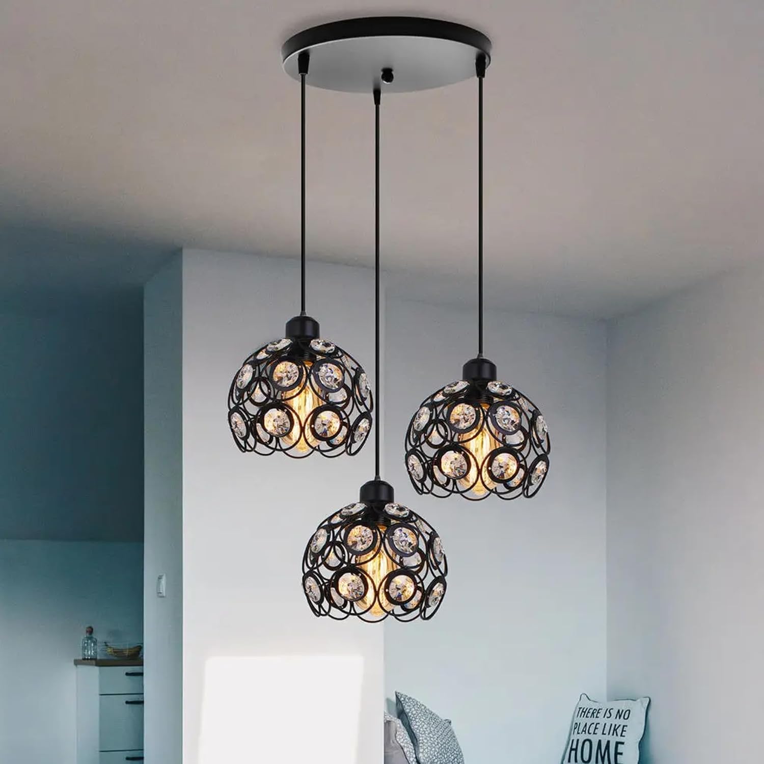 Modern Crystal Ball Pendant Light Shade Lampshade Jewel Ball Lamp Chandelier for Living Room Home Decor Living Room Cafe Pendant Lights Bar Stair Droplight Black