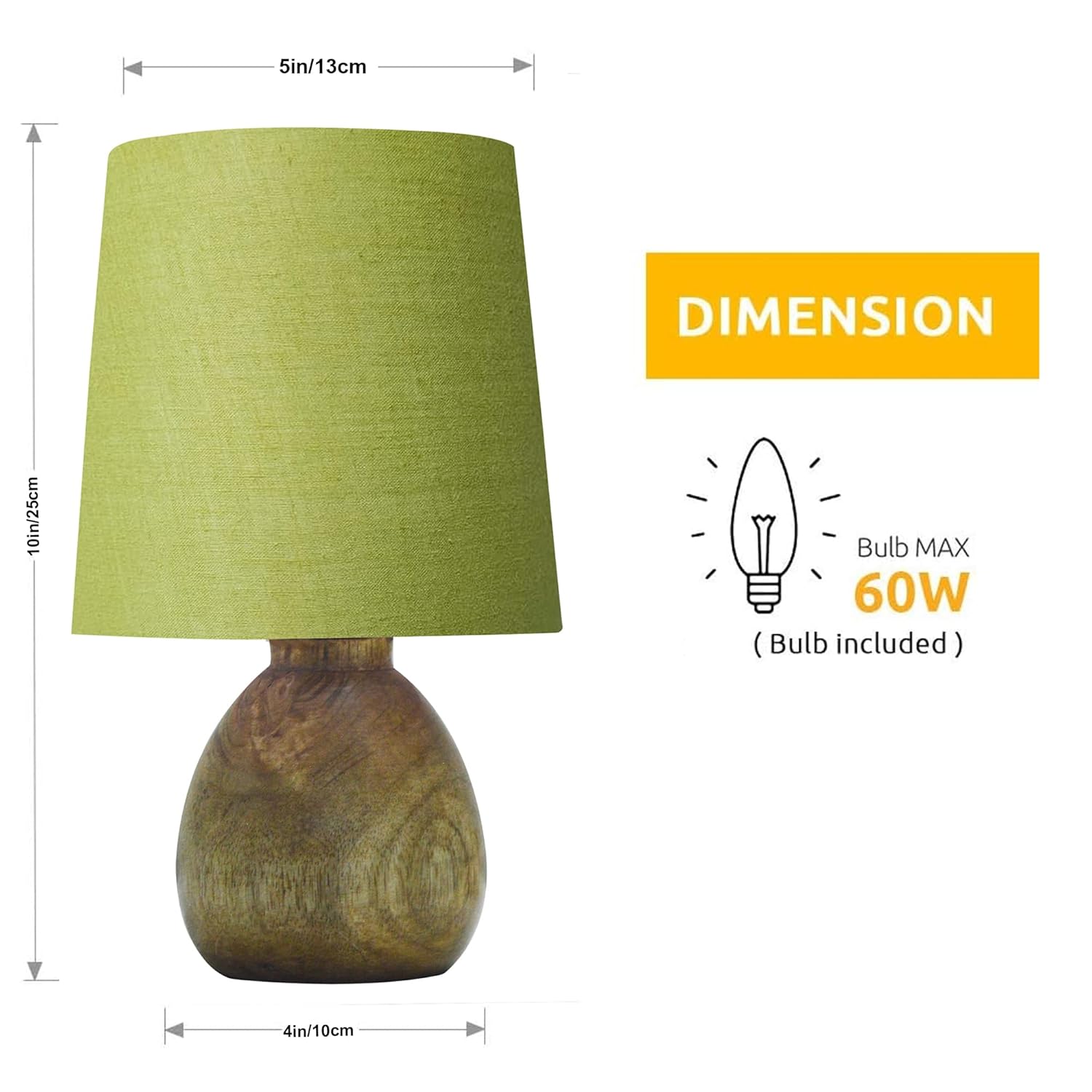 Cute Dowel Pot Wooden Table Lamp for Bedroom, Small Table Lamp Farmhouse Rustic Lamp Set Bedside Table Lamps for Nightstand Side Table Lamps for Living Room for Bedroom, Home Office, Living Room, Kids Dorm Green