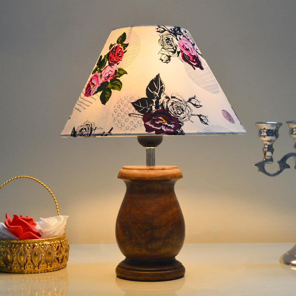 Mid Century Single Table Lamp for Living Room Farmhouse Linen Bedside Lamps for Bedroom Kids Room Dorm Office Dowel Walnut Rose