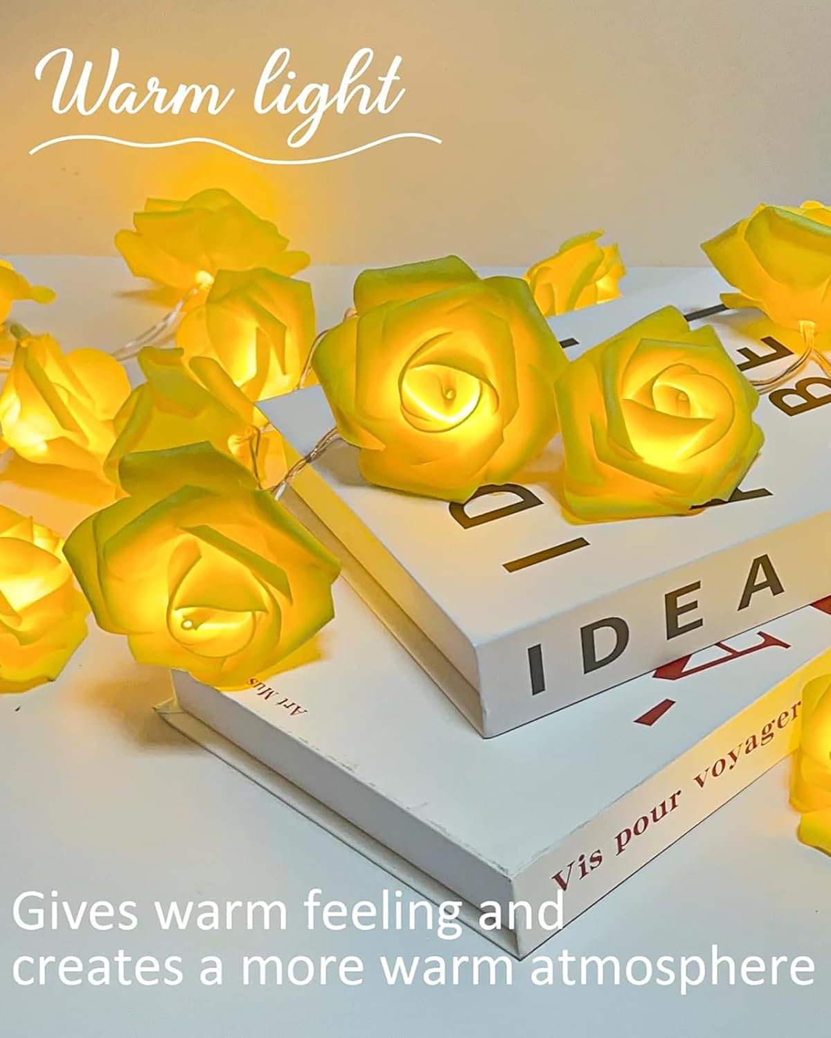 Rose Flower String Lights, 14 LED Electric Operated Romantic Rose Lights, 13Ft Artificial Flowers Garland Led Lights for Valentine's Day Wedding Indoor Outdoor Festival Party Decor Yellow