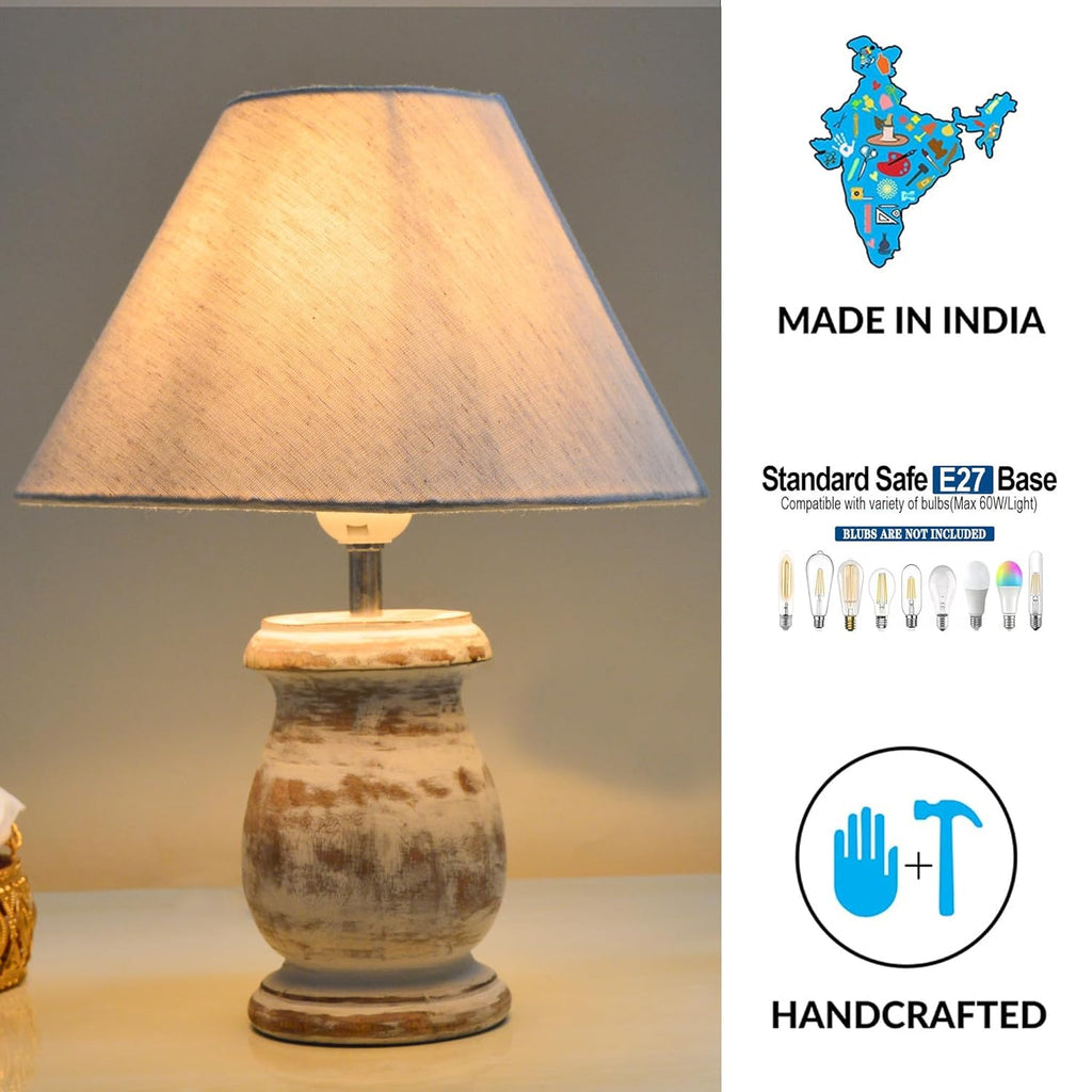 Dowel Antique White Mid Century Single Table Lamp for Living Room Farmhouse Linen Bedside Lamps for Bedroom Kids Room Dorm Office Khadi