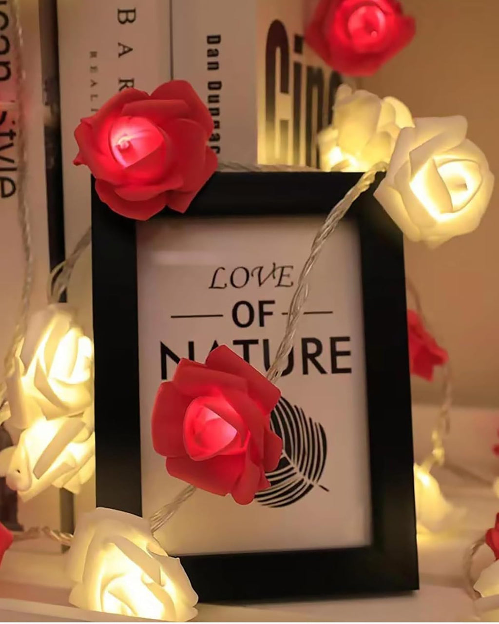 Rose Flower String Lights, 14 LED Electric Operated Romantic Rose Lights, 13Ft Artificial Flowers Garland Led Lights for Valentine's Day Wedding Indoor Outdoor Festival Party Decor Red White
