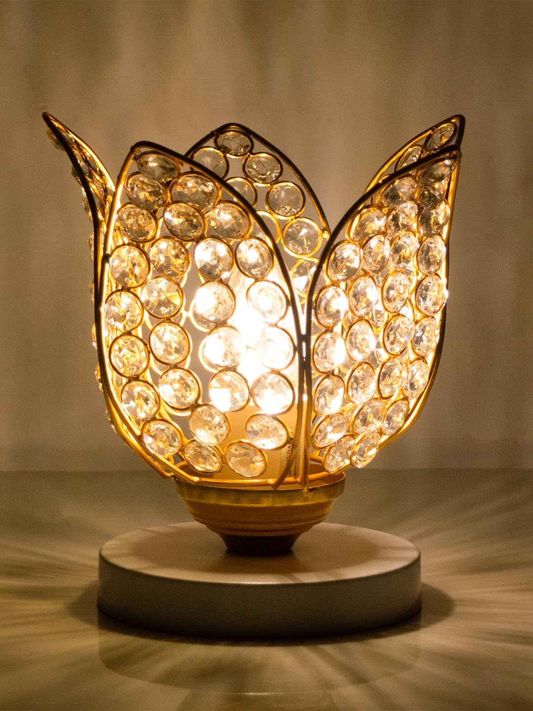 Crystal Lotus Table Lamp for Bedroom & Living Room | Modern Gold Decorative Desk Lamp | Warm White Night Lamp for Home, Office, Bedside & Corner Décor (White Gold)