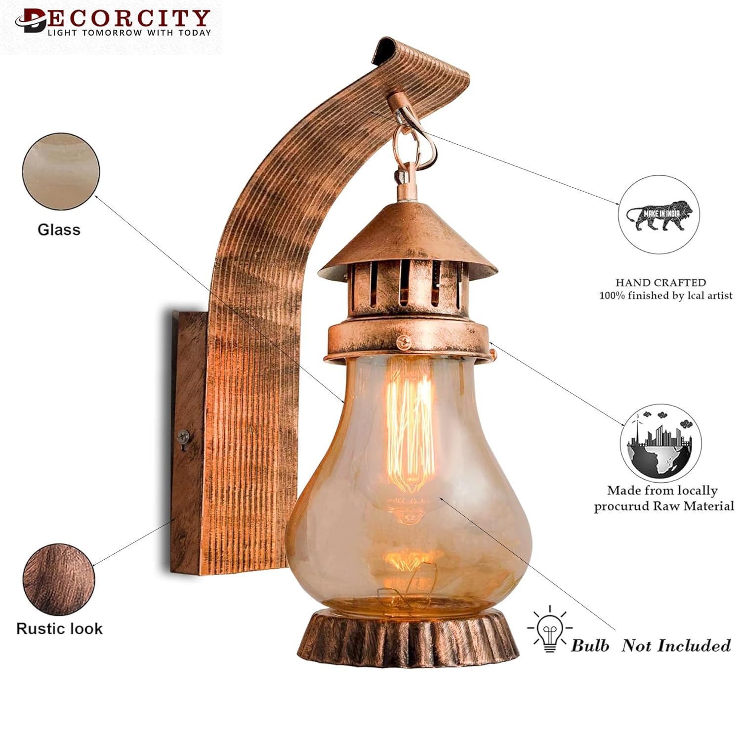 Wall Sconce,Oil Rubbed Bronze Wall Sconces,Retro Rustic Wall Lamps,Sconces Wall Lighting with Amber Glass,Indoor Vintage Bedside Wall Lighting for Living Room Bathroom Copper Haveli