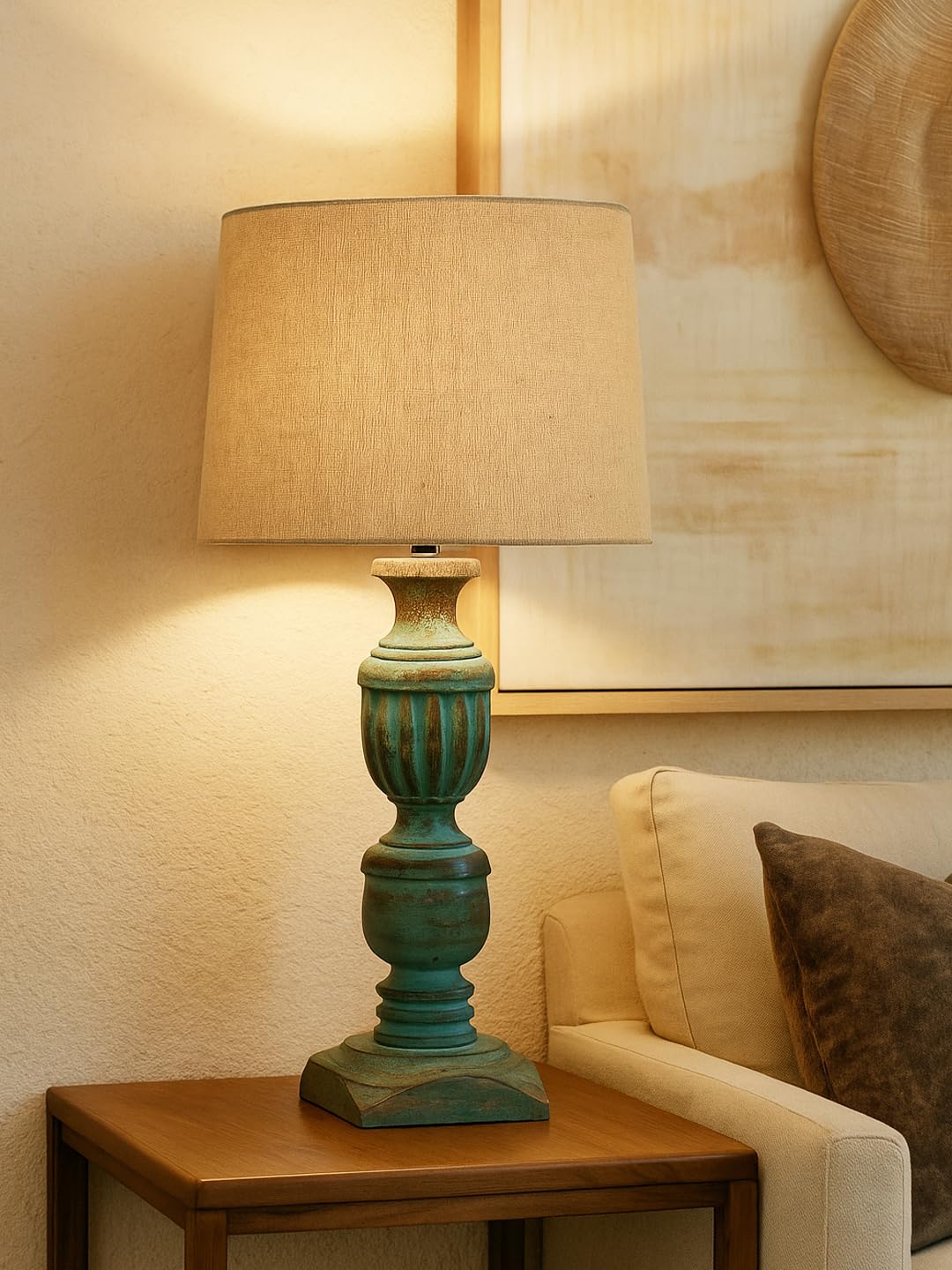 Decorcity Wooden Table Lamp, Night Lamp for Bedroom, Home Decor Items for Living Room, Light Bedside Lamp, Room Decor (Rustic Trophy Beige)