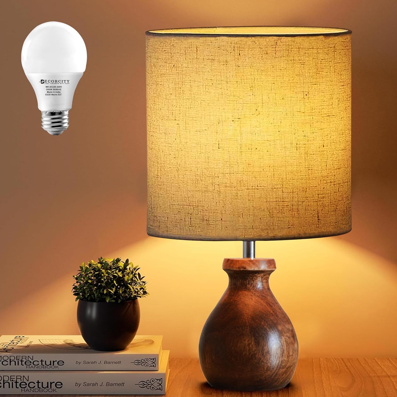 Mini Farmhouse Wooden Dome Dowel Pot Table Lamps Vintage Small Lamps Decorative for Small Spaces Bedside Lamps Suitable for Nightstand Children's Room or University Dormitory Beige