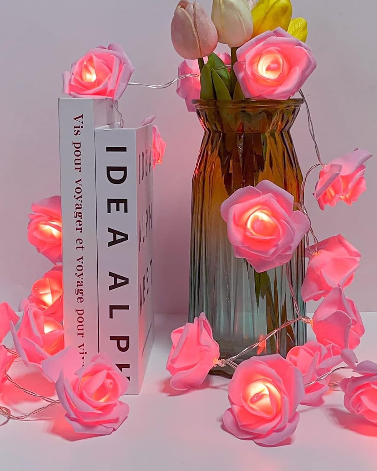 Rose Flower String Lights, 14 LED Electric Operated Romantic Rose Lights, 13Ft Artificial Flowers Garland Led Lights for Valentine's Day Wedding Indoor Outdoor Festival Party Decor Rani